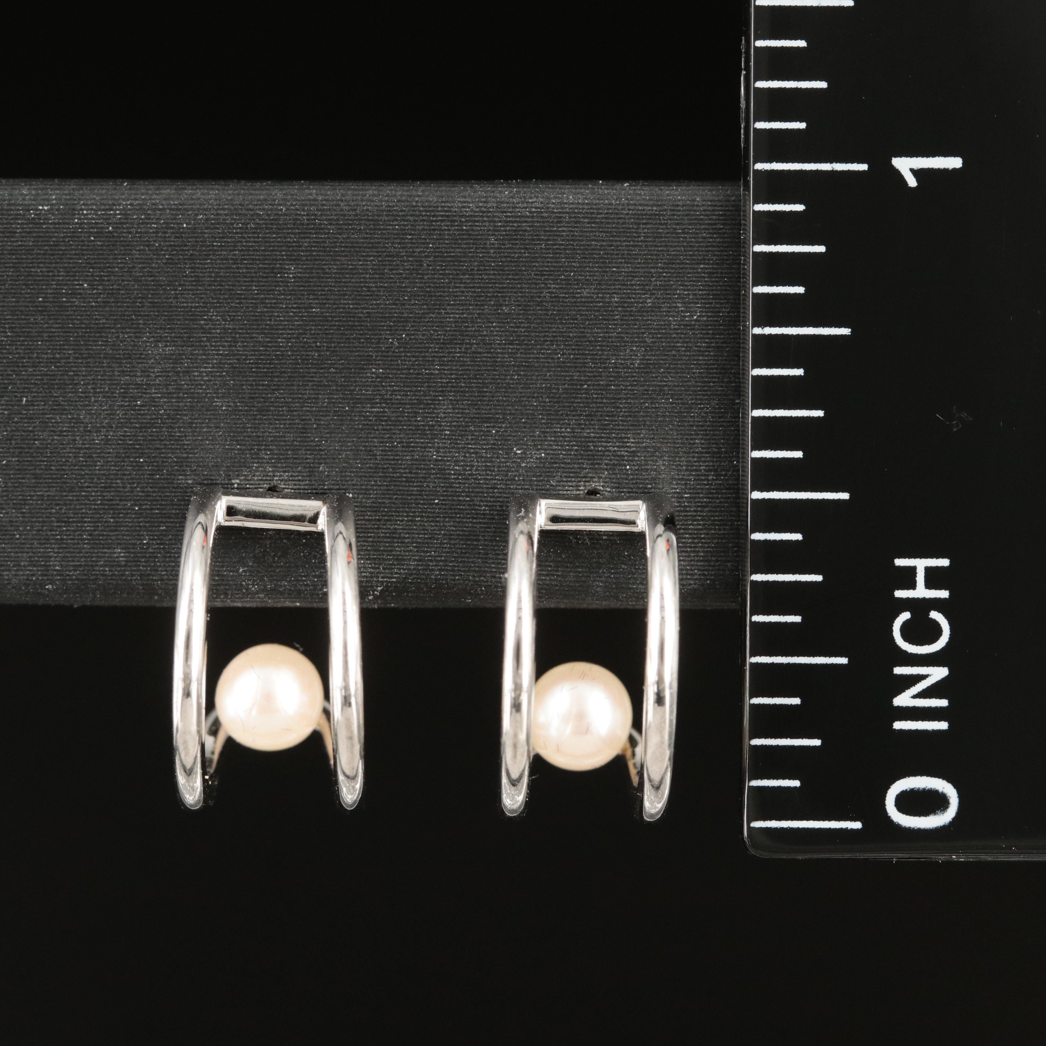 Sterling Pearl Half Hoop Earrings