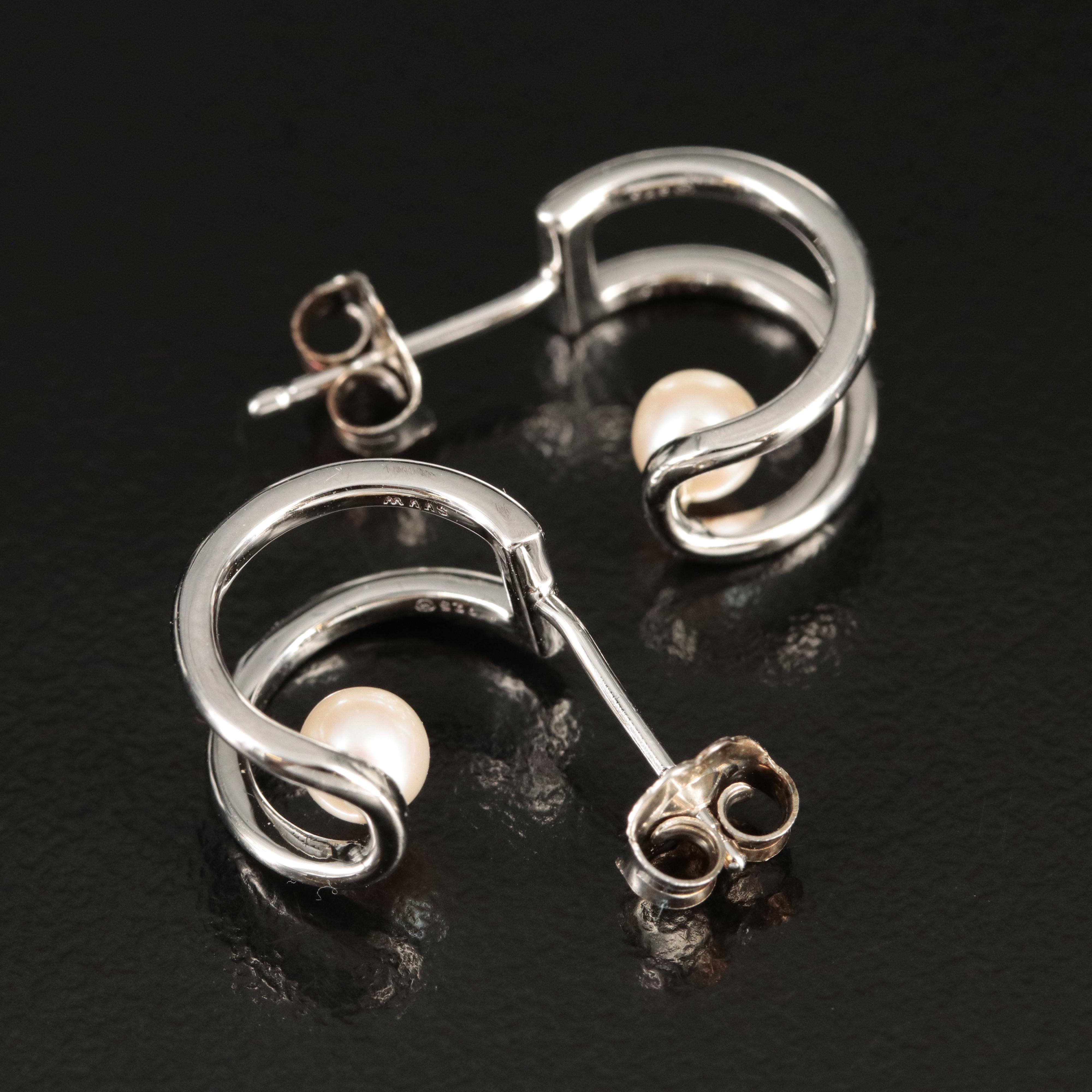 Sterling Pearl Half Hoop Earrings
