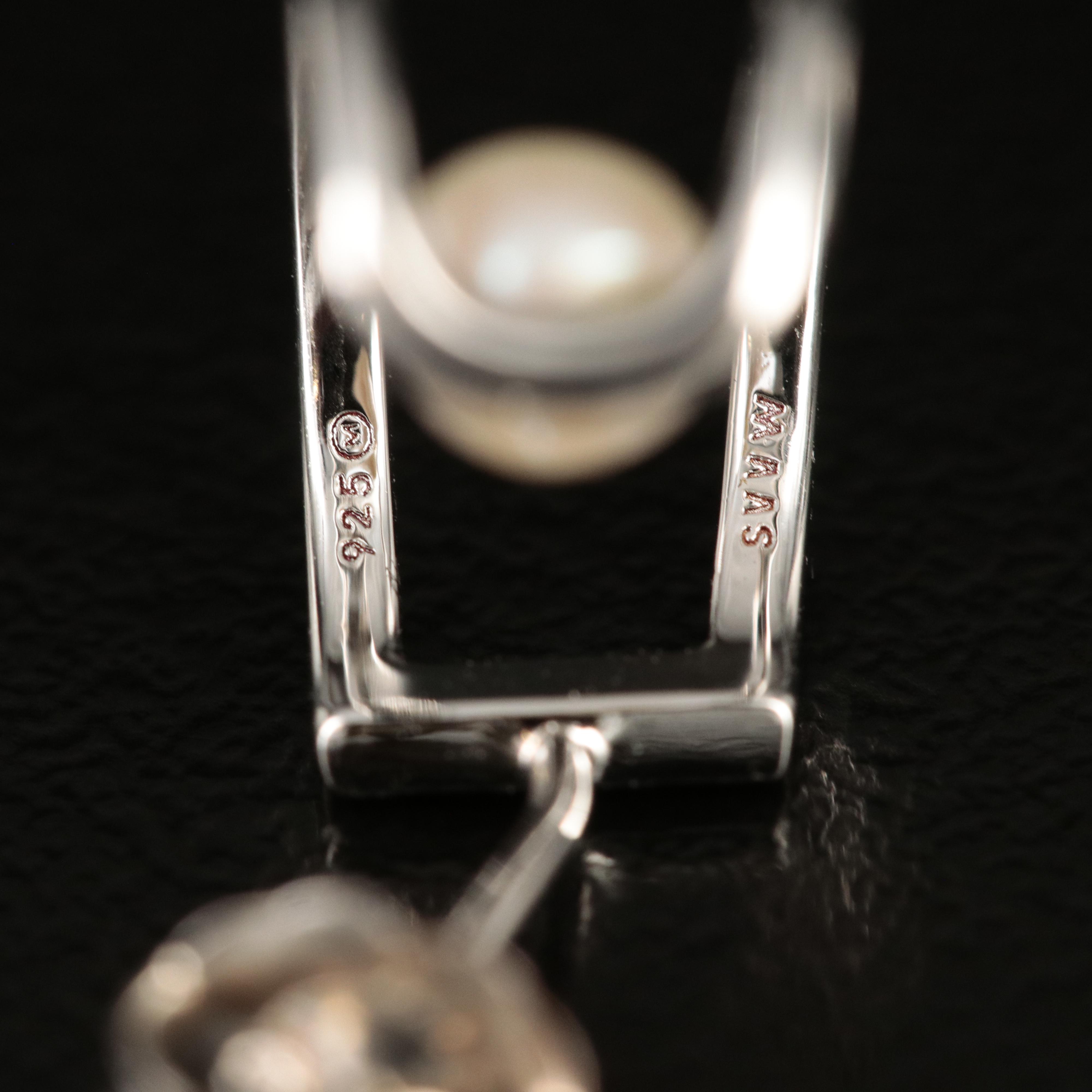 Sterling Pearl Half Hoop Earrings