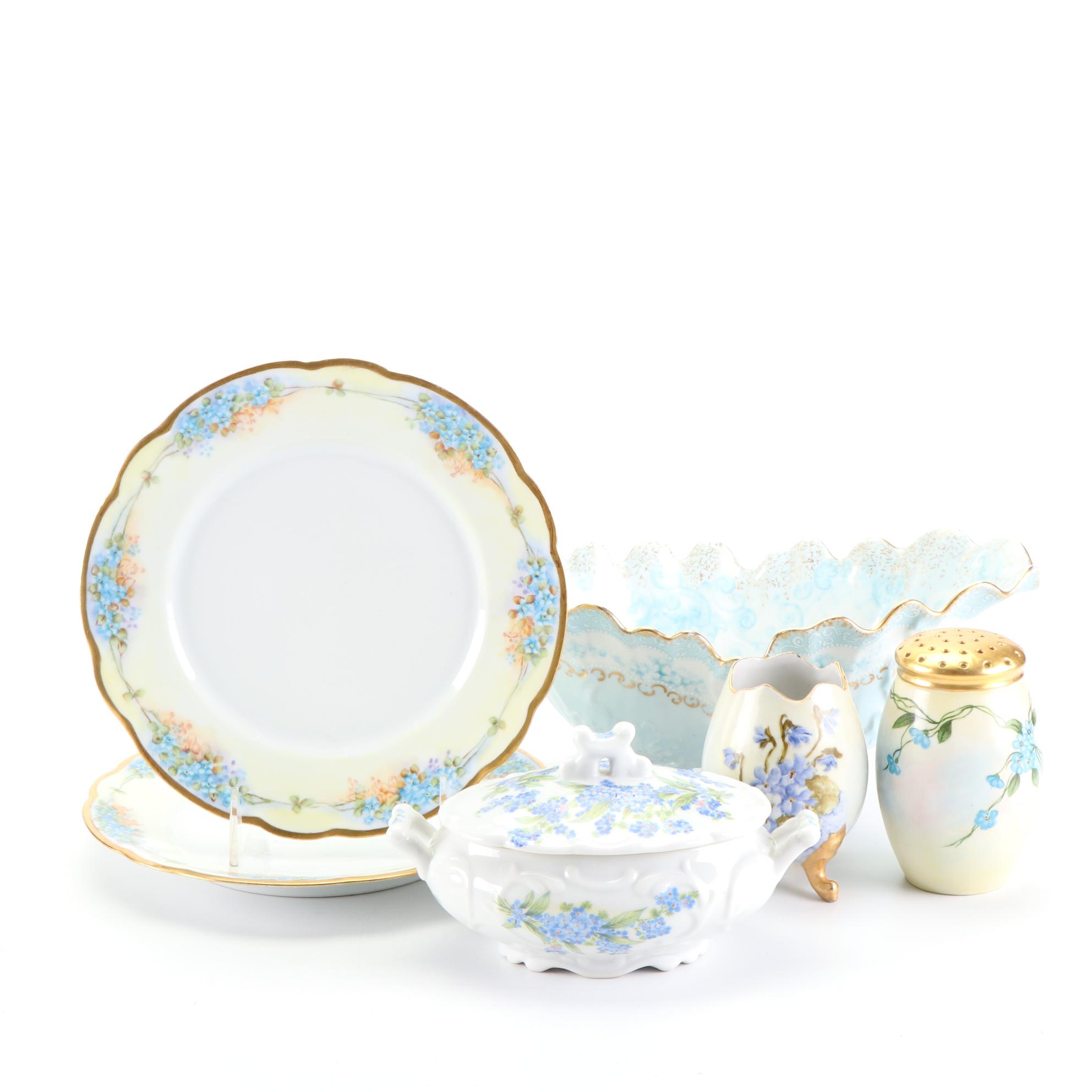 German Hand-Painted and Other Floral Motif Porcelain Tableware