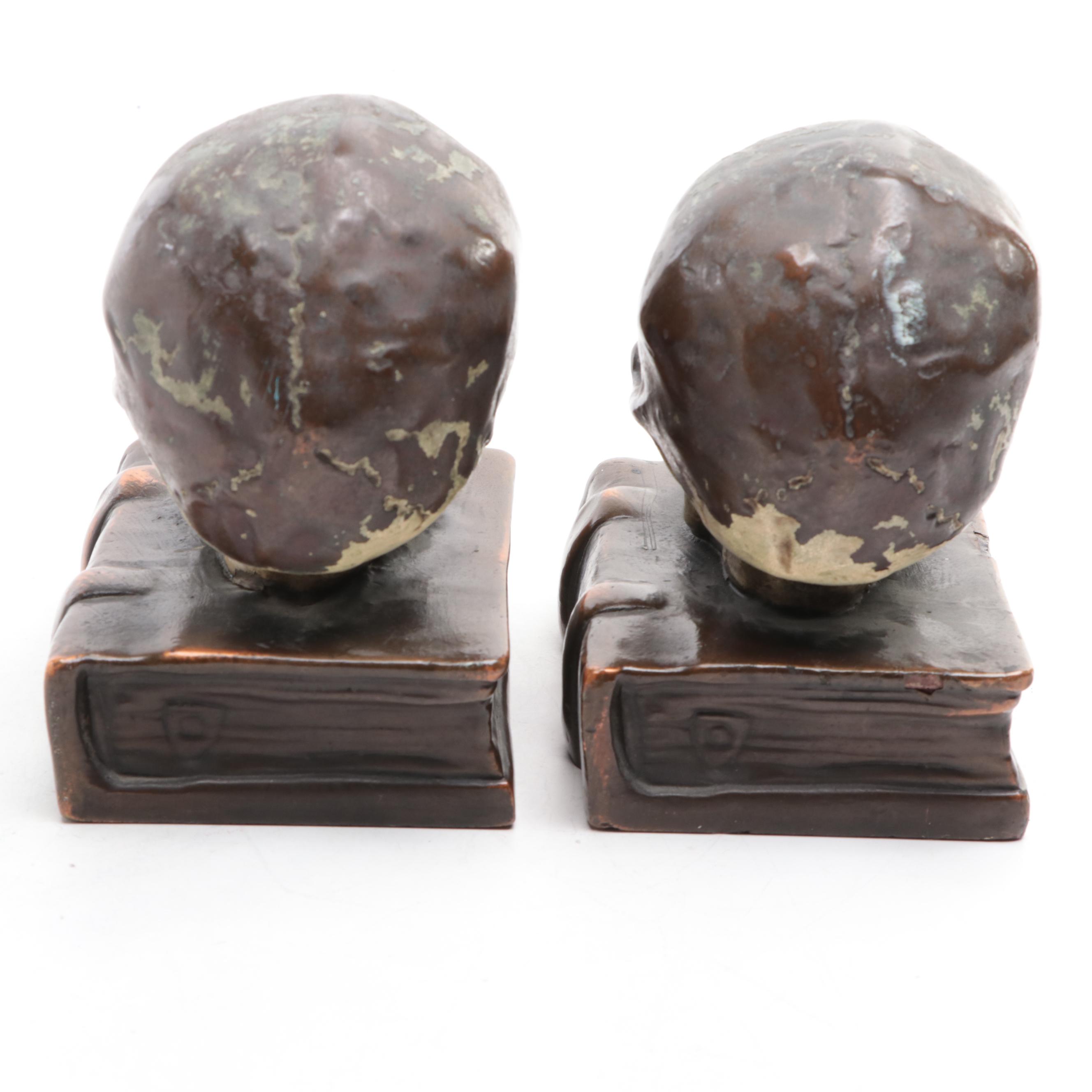 Bronze Clad Skull Bookends Attributed to Armor Bronze Company