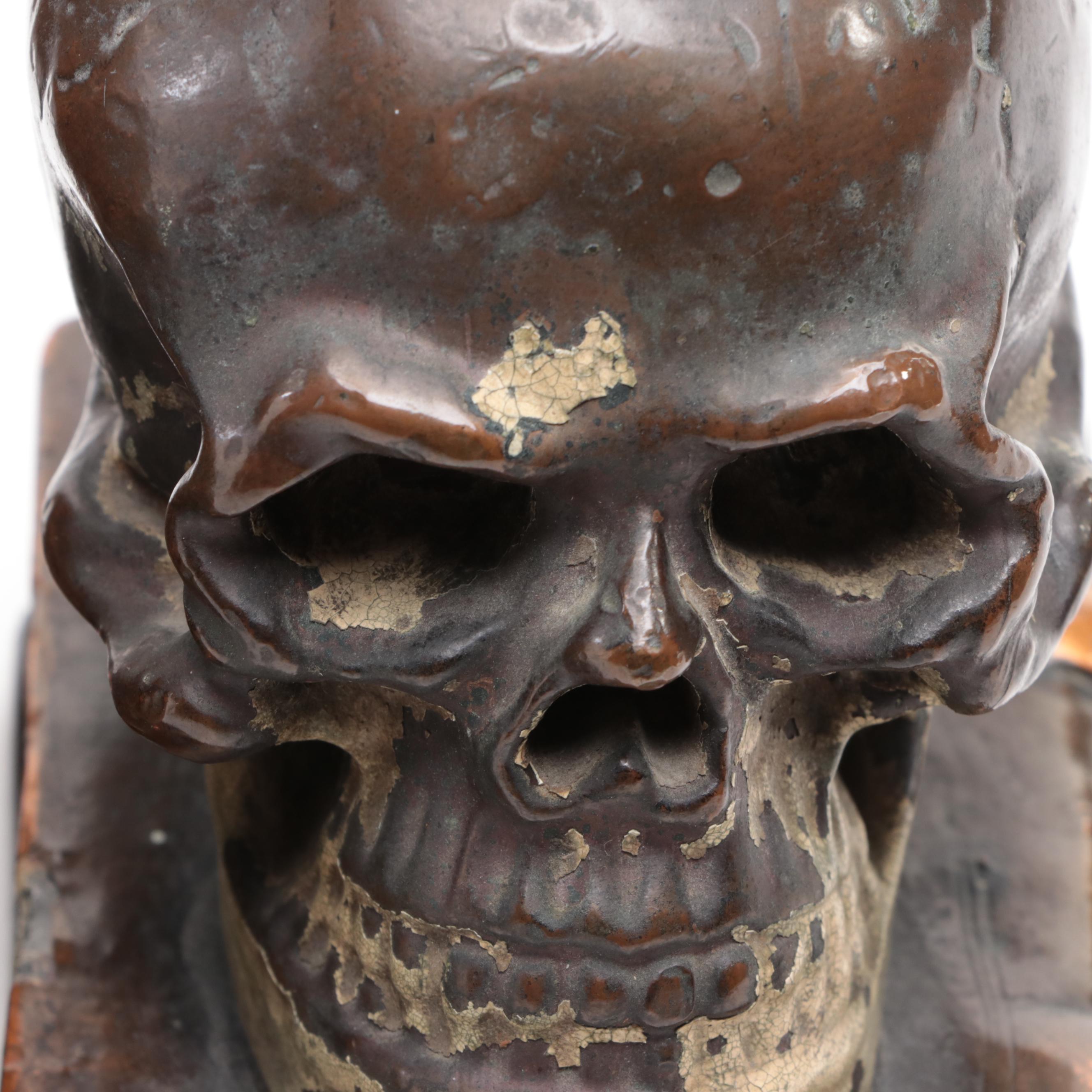 Bronze Clad Skull Bookends Attributed to Armor Bronze Company
