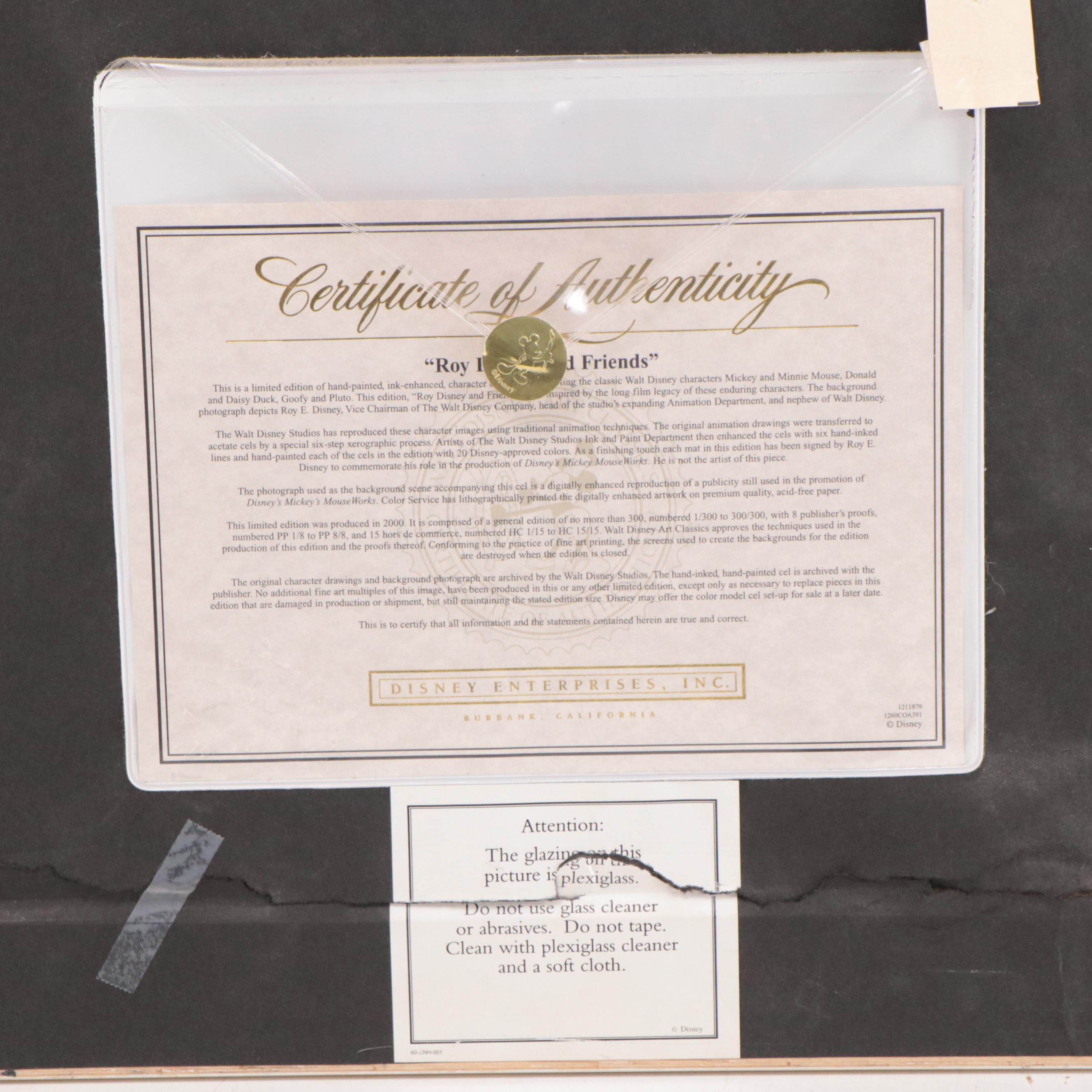 Roy Disney Signed Disney Sericel "Roy Disney and Friends," 2000