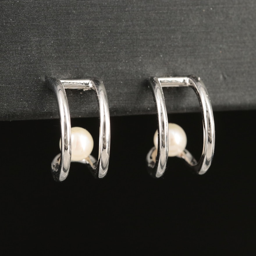 Sterling Pearl Half Hoop Earrings