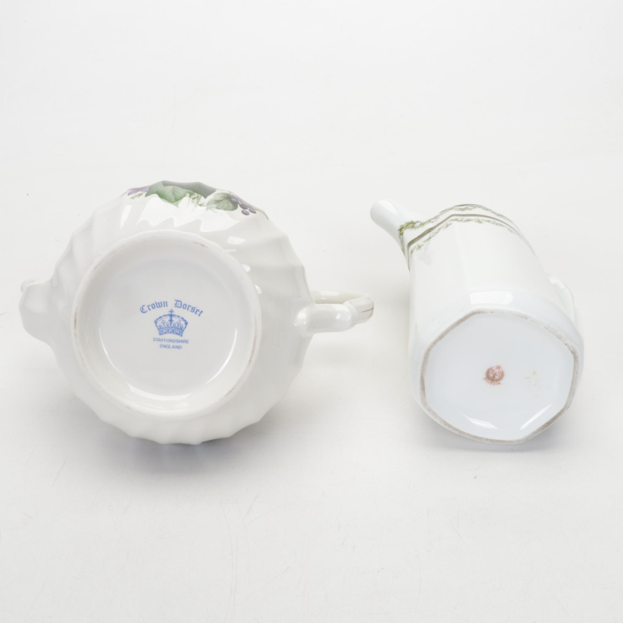 RS Prussia Coffee Pot with English and Other Teacups and Tableware, 20th Century