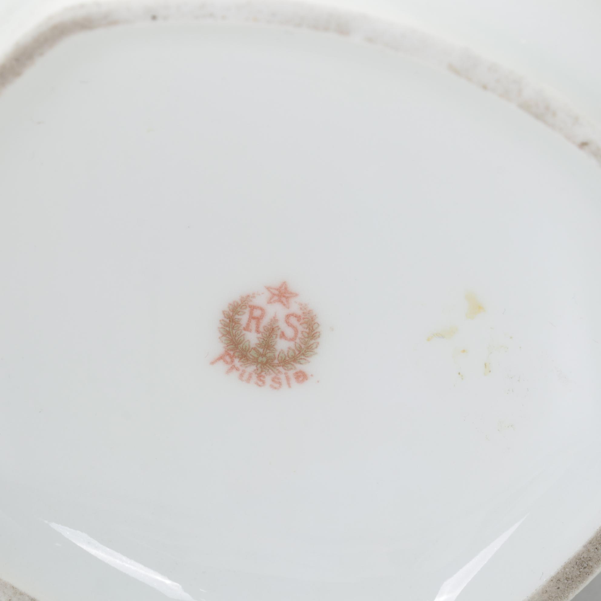 RS Prussia Coffee Pot with English and Other Teacups and Tableware, 20th Century