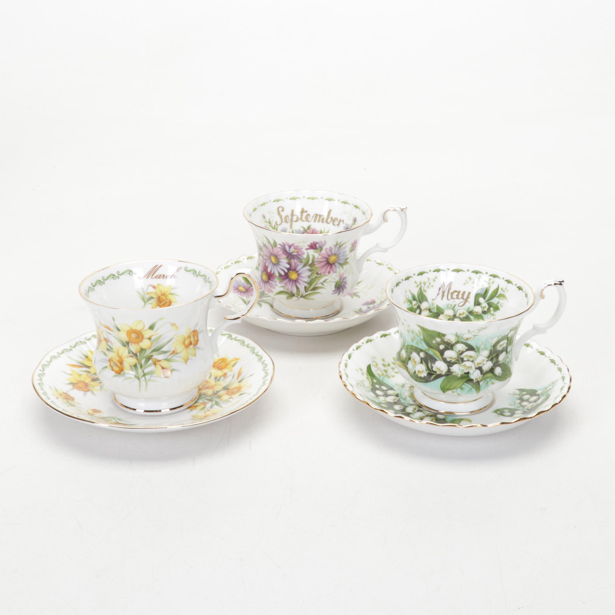 RS Prussia Coffee Pot with English and Other Teacups and Tableware, 20th Century