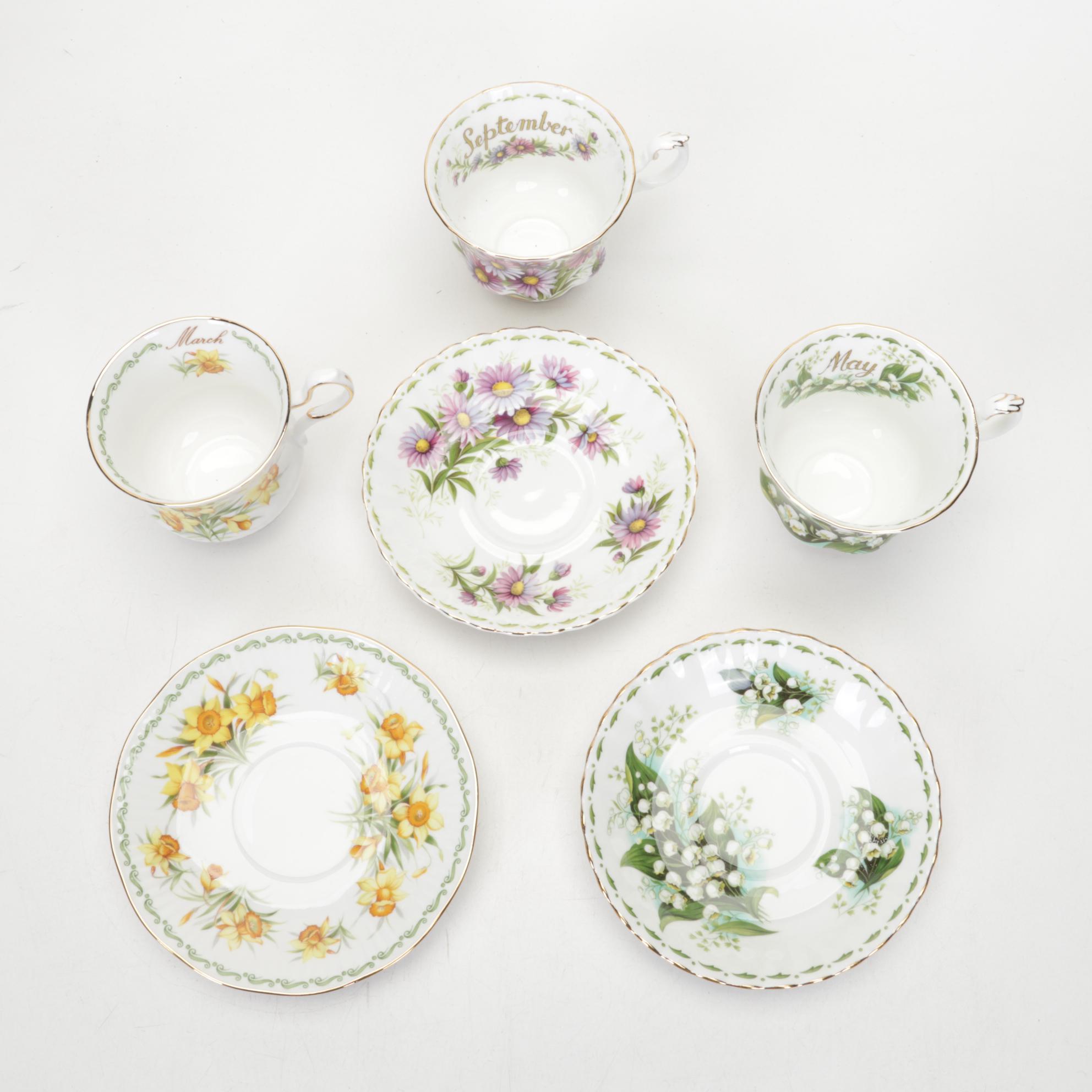 RS Prussia Coffee Pot with English and Other Teacups and Tableware, 20th Century