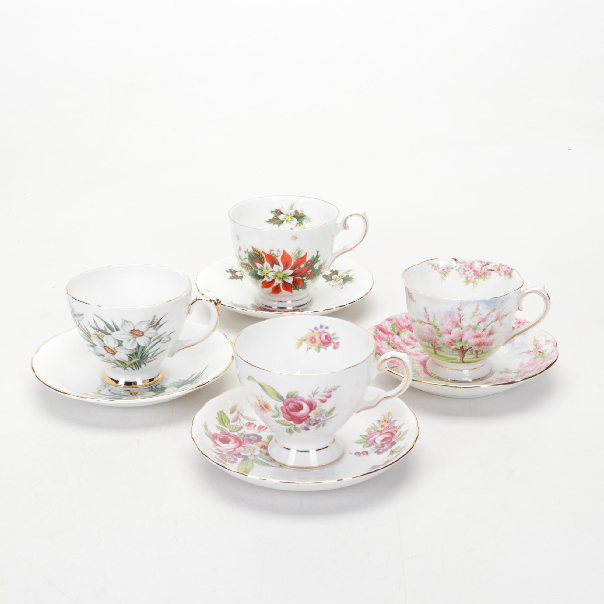 RS Prussia Coffee Pot with English and Other Teacups and Tableware, 20th Century