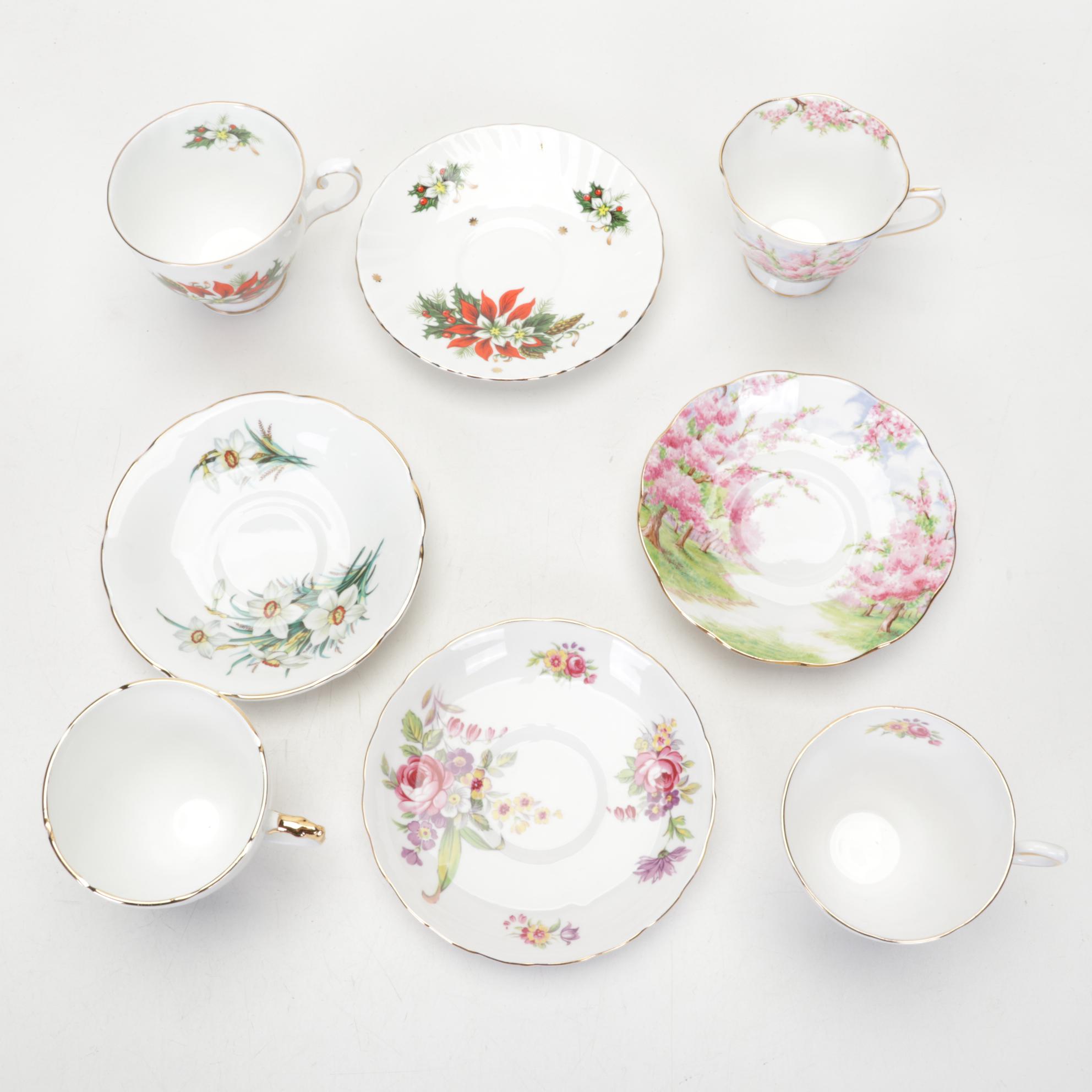 RS Prussia Coffee Pot with English and Other Teacups and Tableware, 20th Century