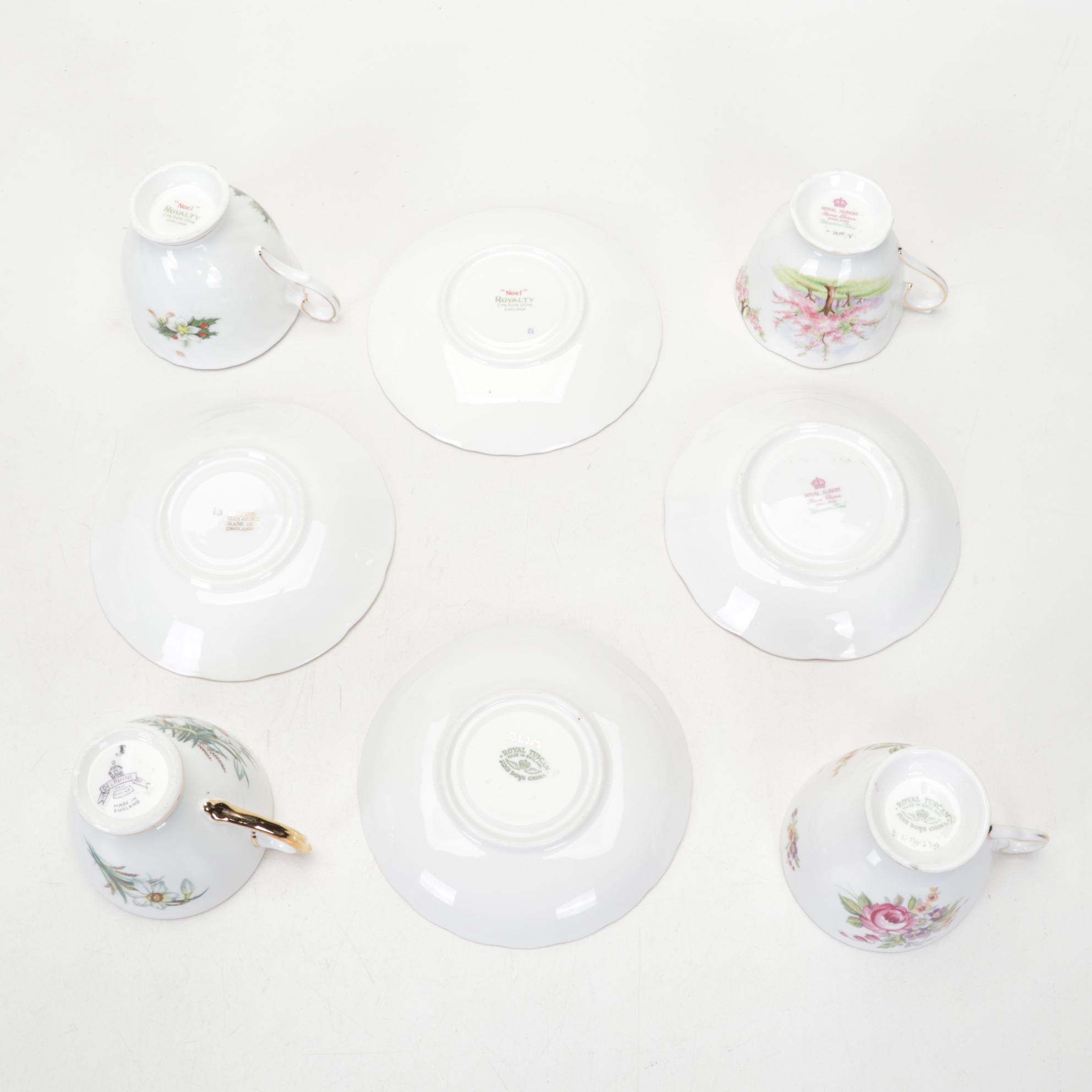 RS Prussia Coffee Pot with English and Other Teacups and Tableware, 20th Century