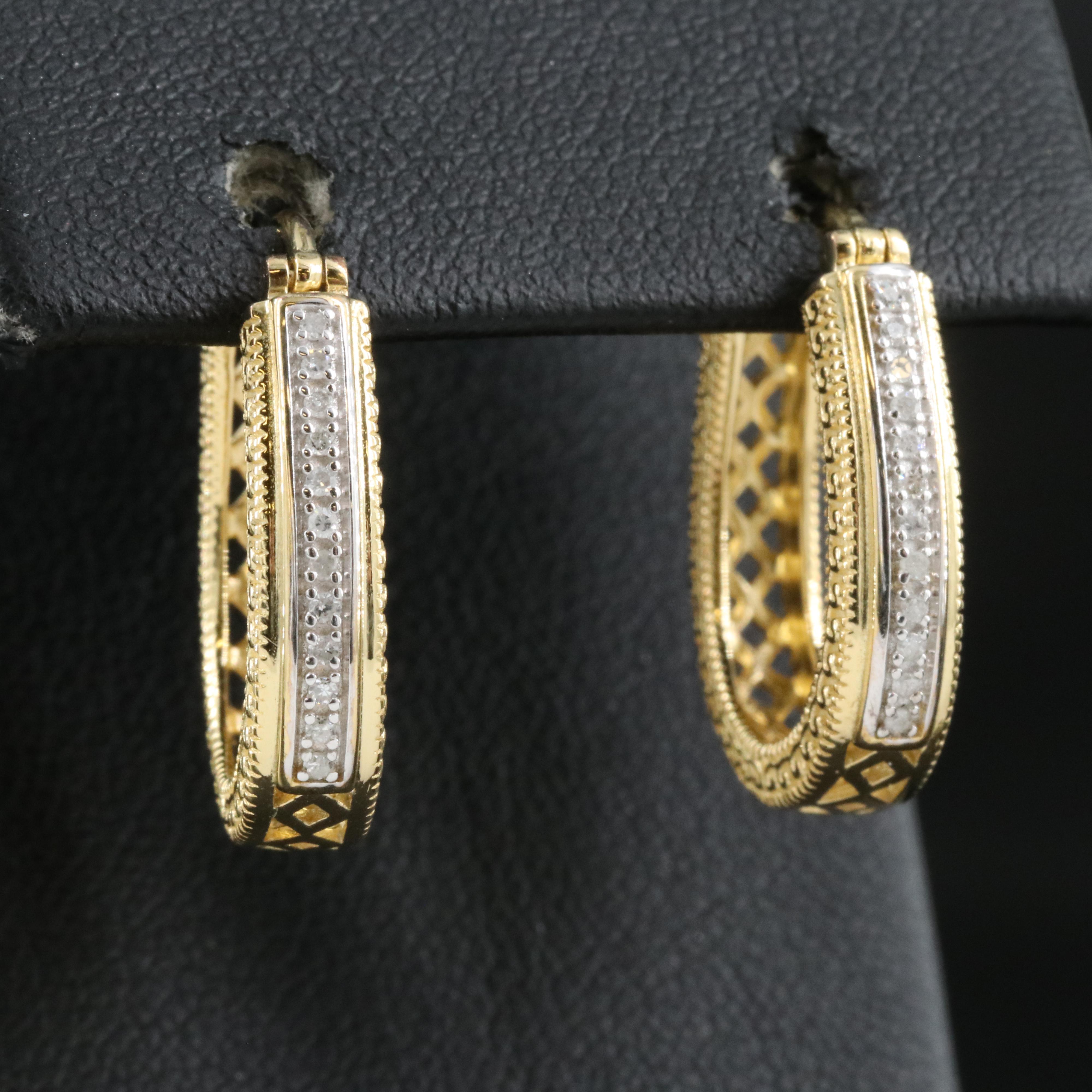 Sterling Diamond Hoop Earrings