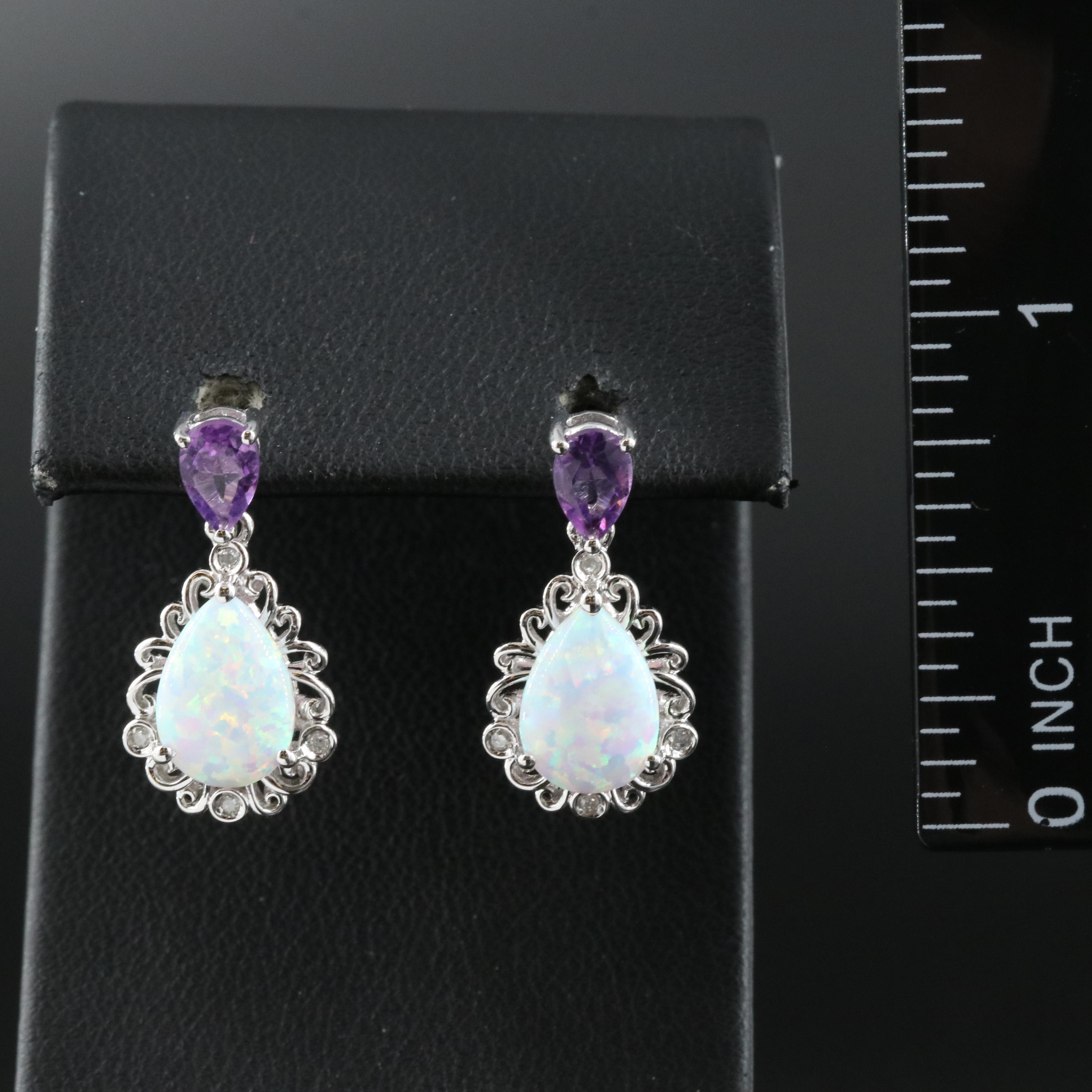 Sterling Opal and Amethyst Earrings
