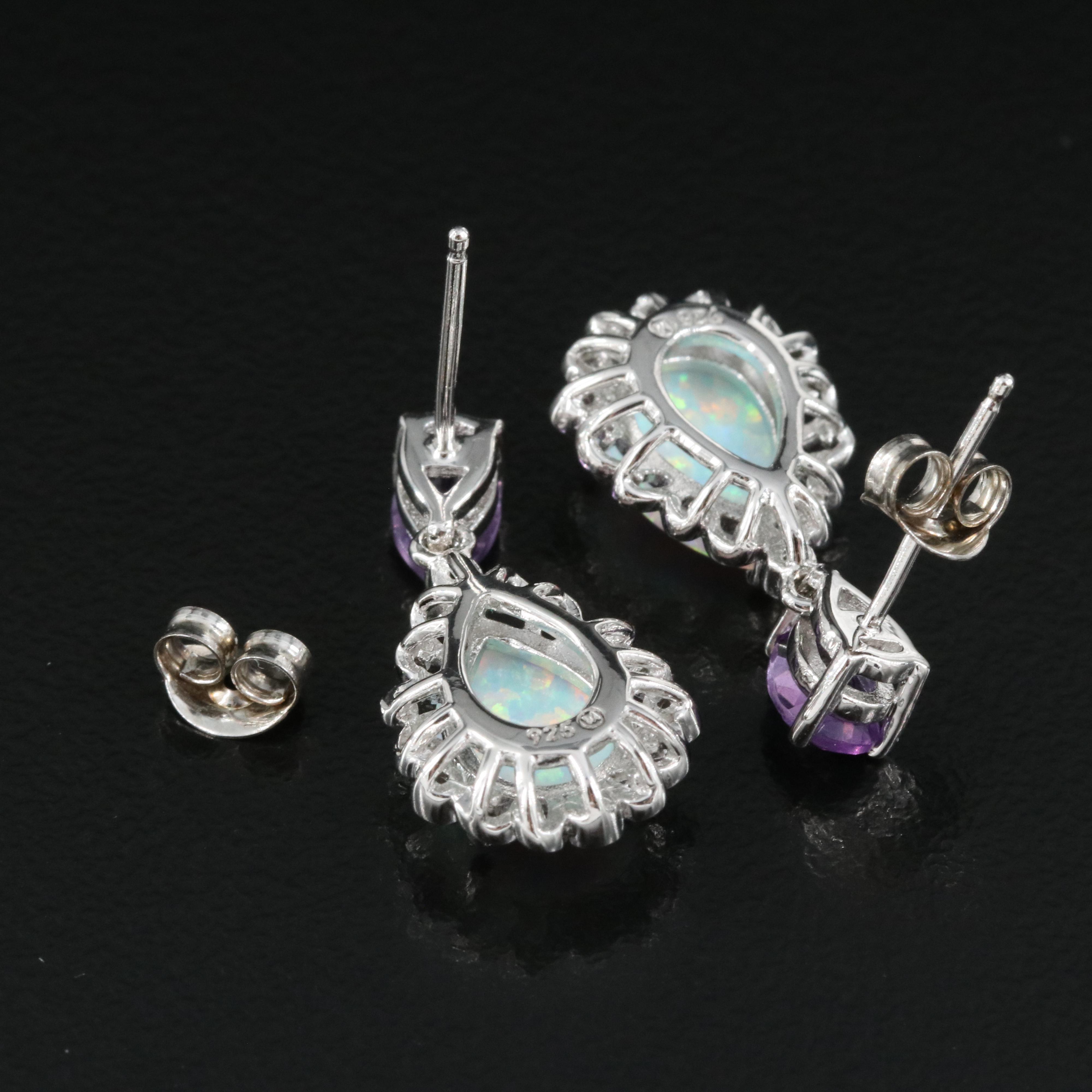 Sterling Opal and Amethyst Earrings