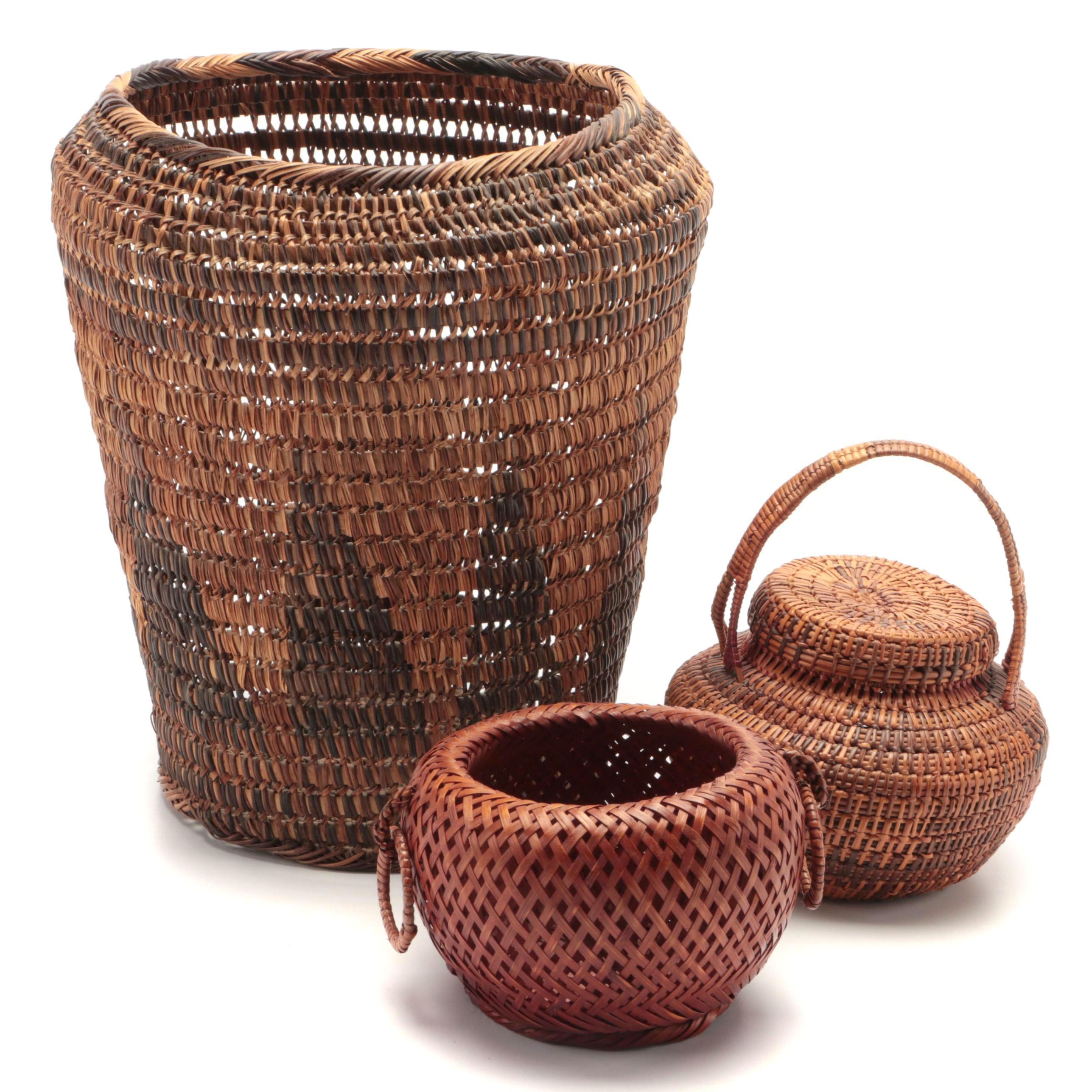 Southwestern Style Basket with Other Wicker Woven Baskets