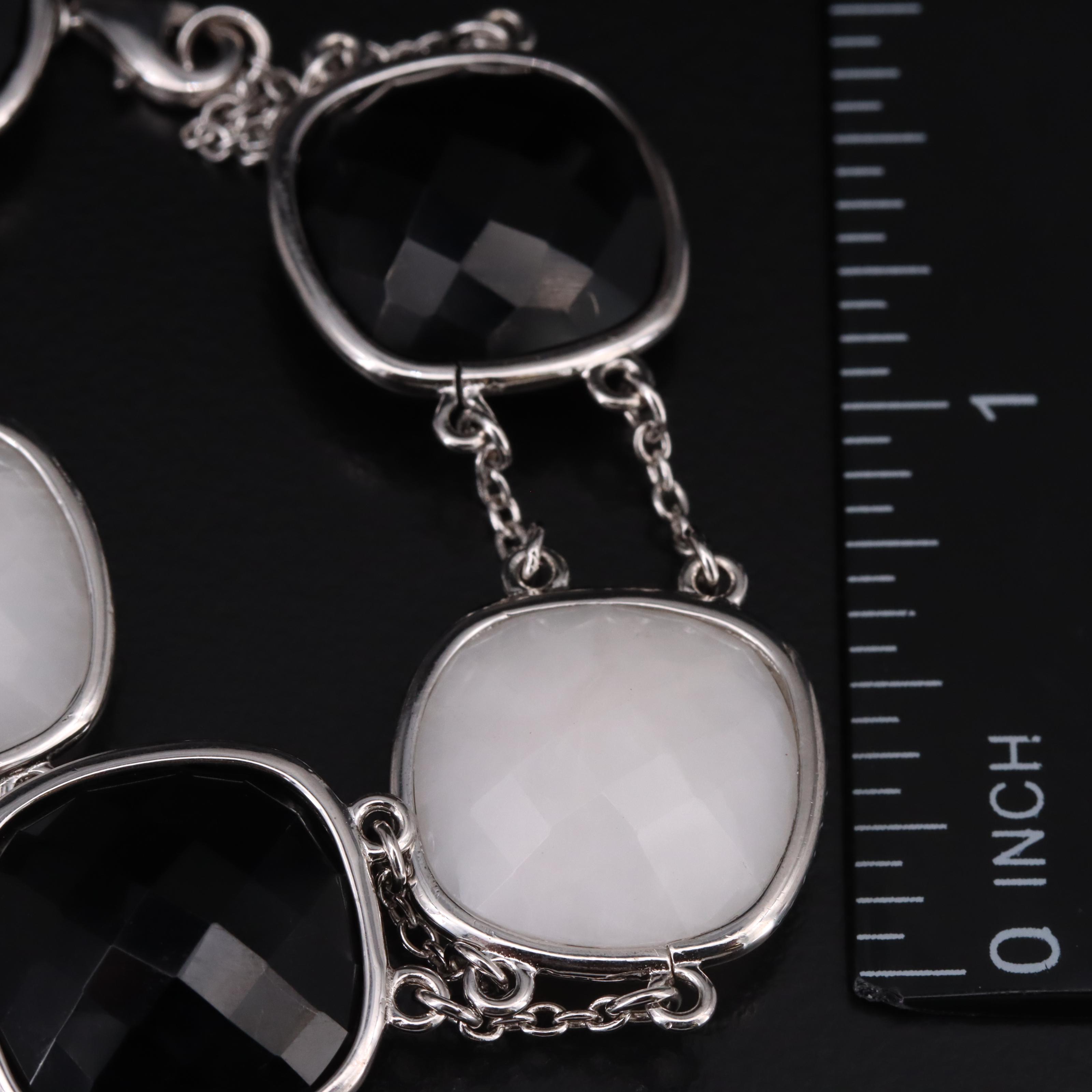 Sterling Black Onyx and Quartz Station Bracelet
