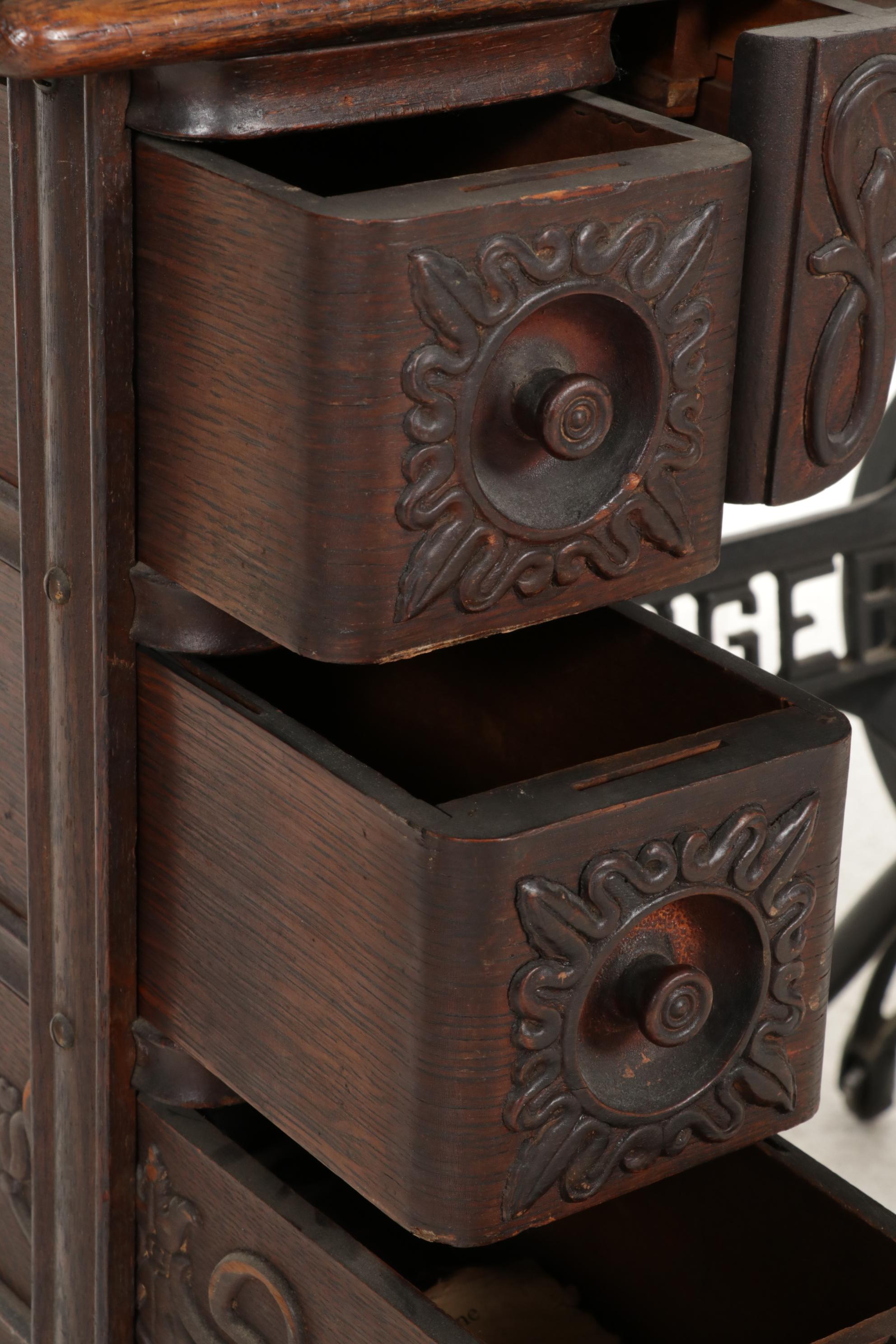 Singer Model 27-4 Treadle Sewing Machine in Oak and Iron Cabinet, Circa 1906