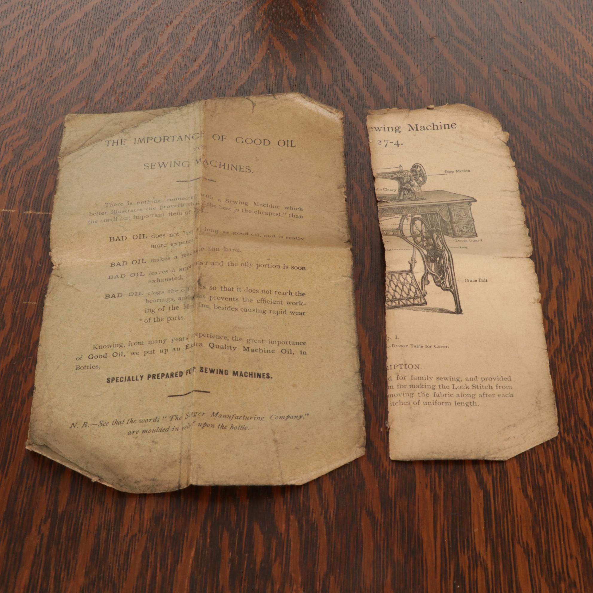 Singer Model 27-4 Treadle Sewing Machine in Oak and Iron Cabinet, Circa 1906