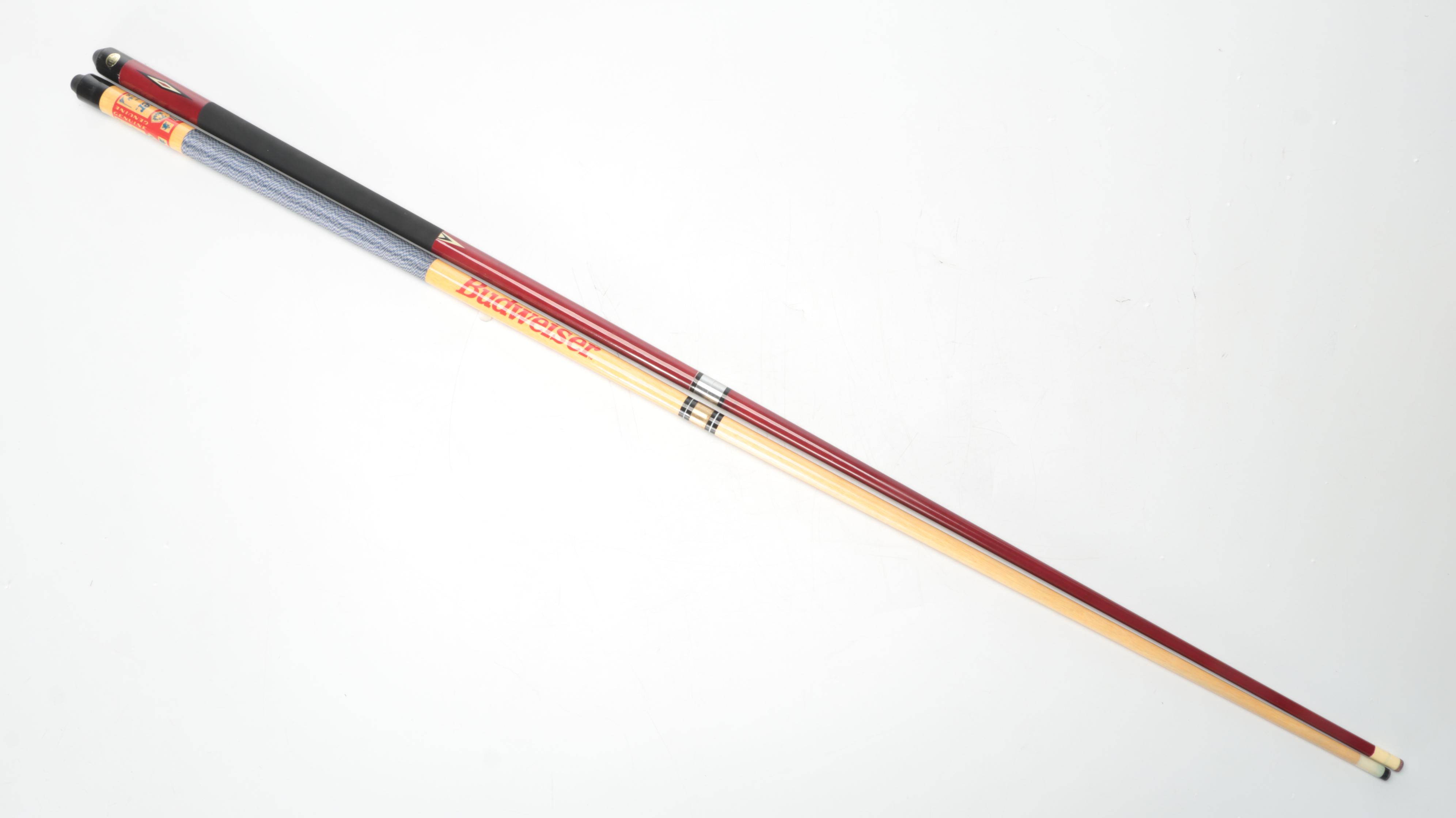 Anheuser-Busch Budweiser and Sportcraft Pool Cues with Cases
