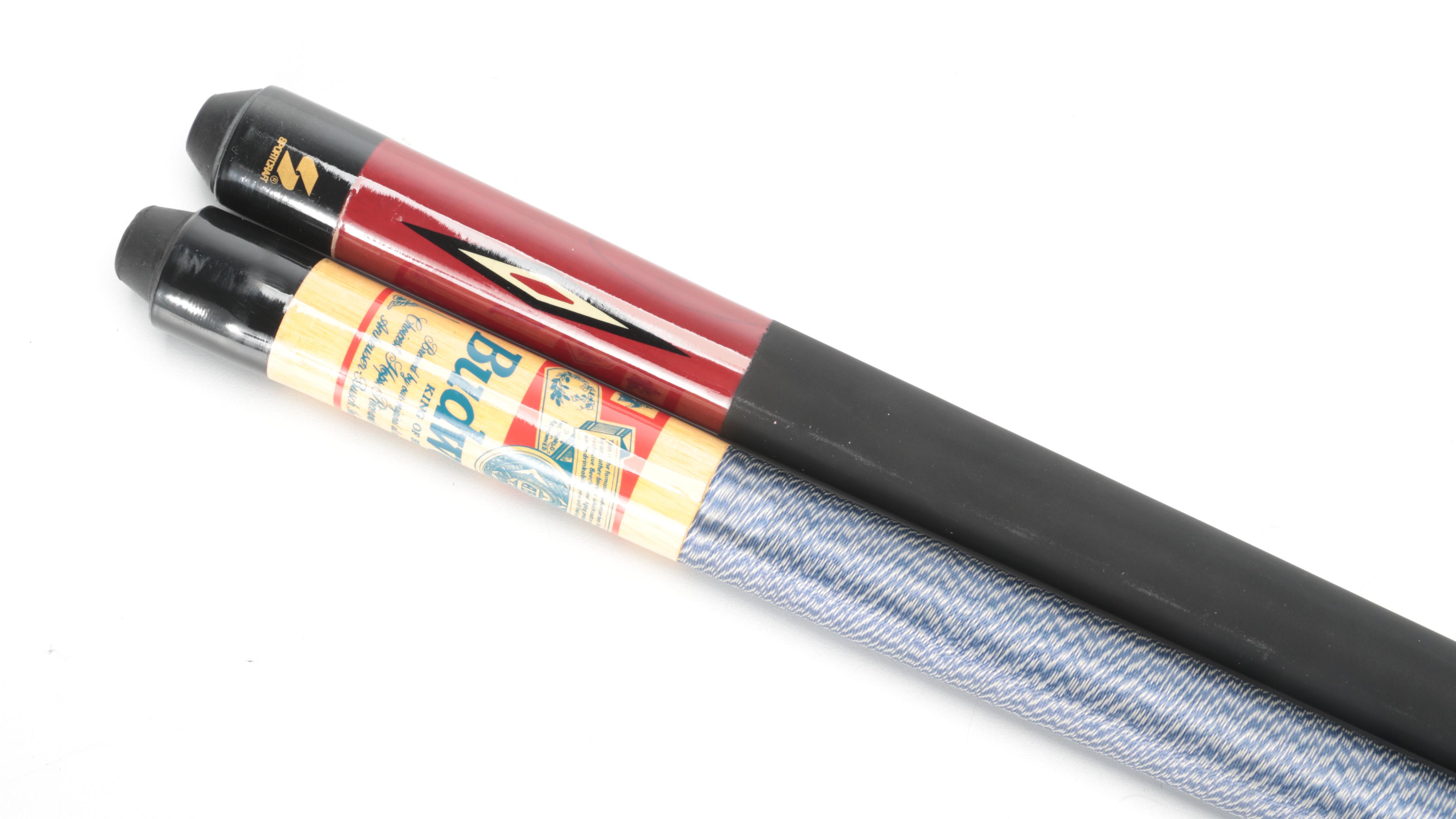 Anheuser-Busch Budweiser and Sportcraft Pool Cues with Cases