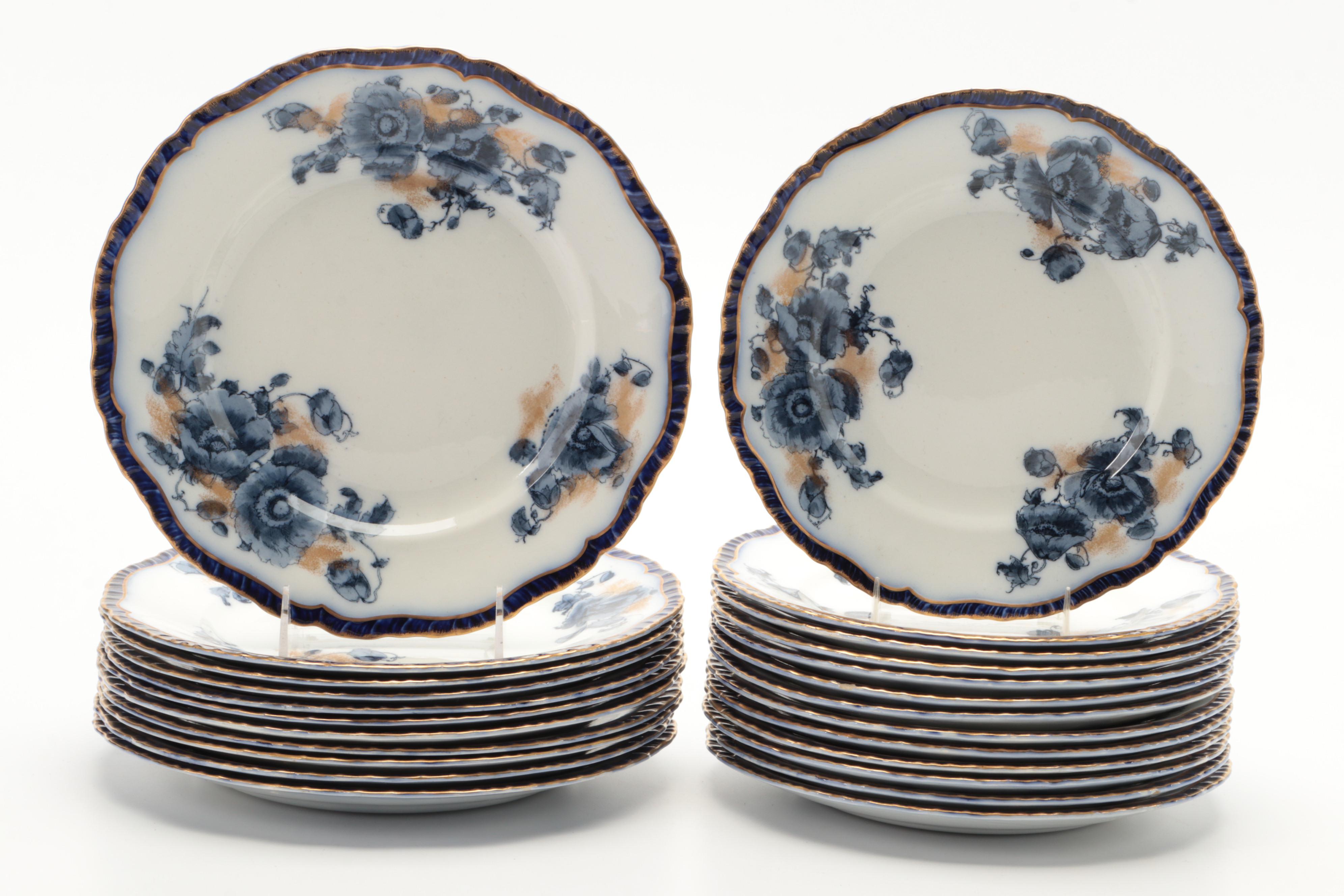 Booths English Earthenware Blue Poppy Dinnerware, Late 19th Century