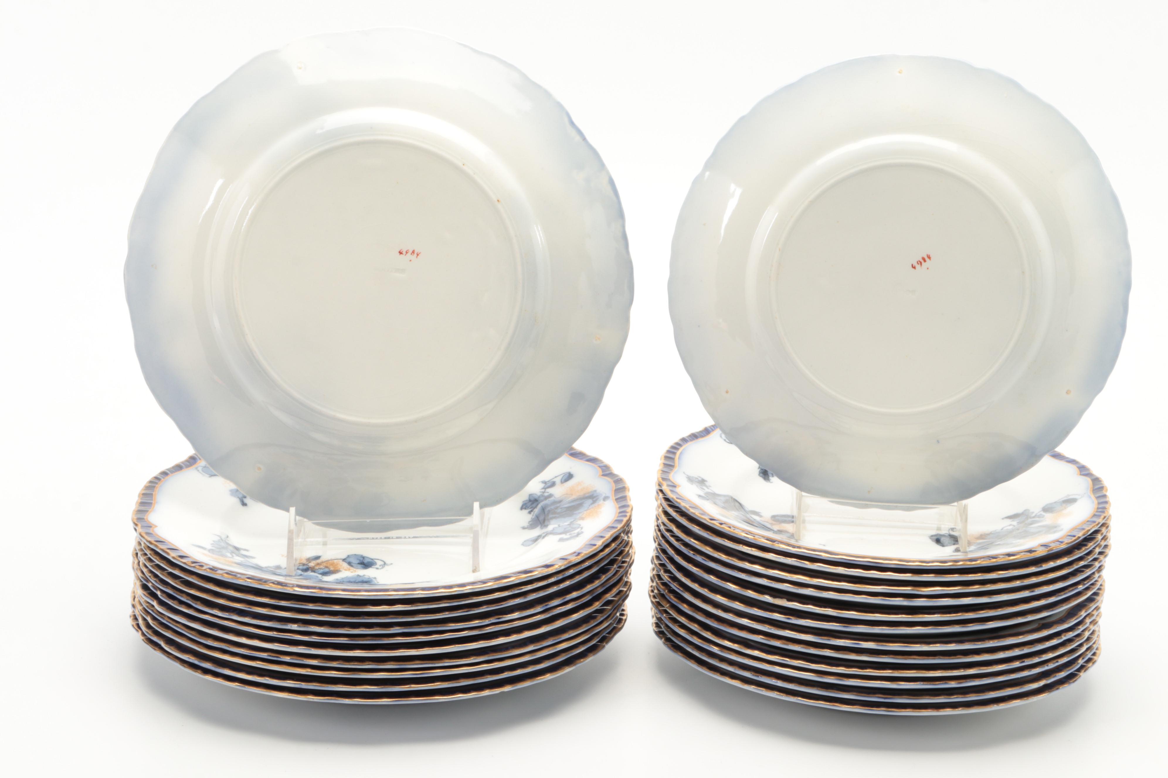 Booths English Earthenware Blue Poppy Dinnerware, Late 19th Century