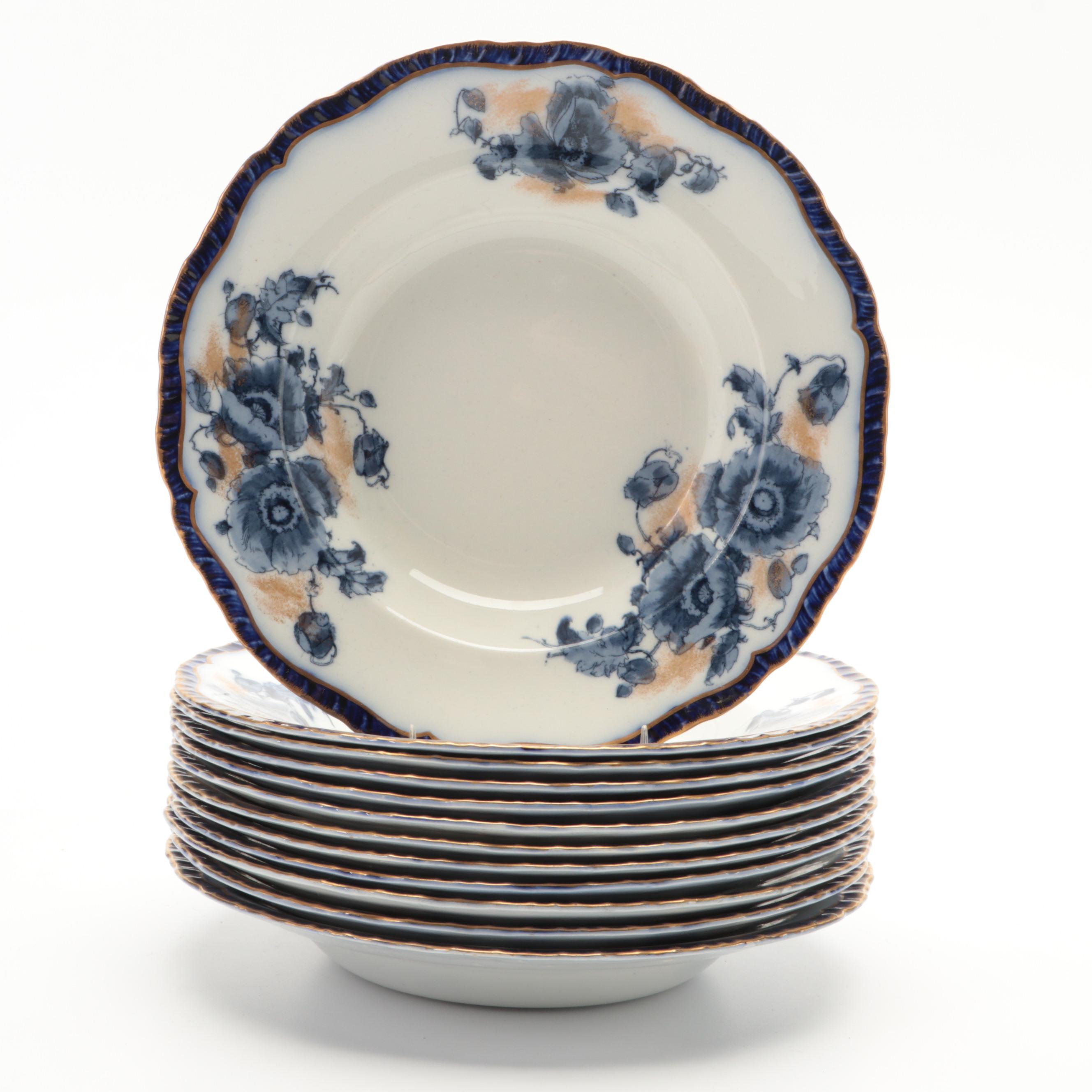 Booths English Earthenware Blue Poppy Dinnerware, Late 19th Century