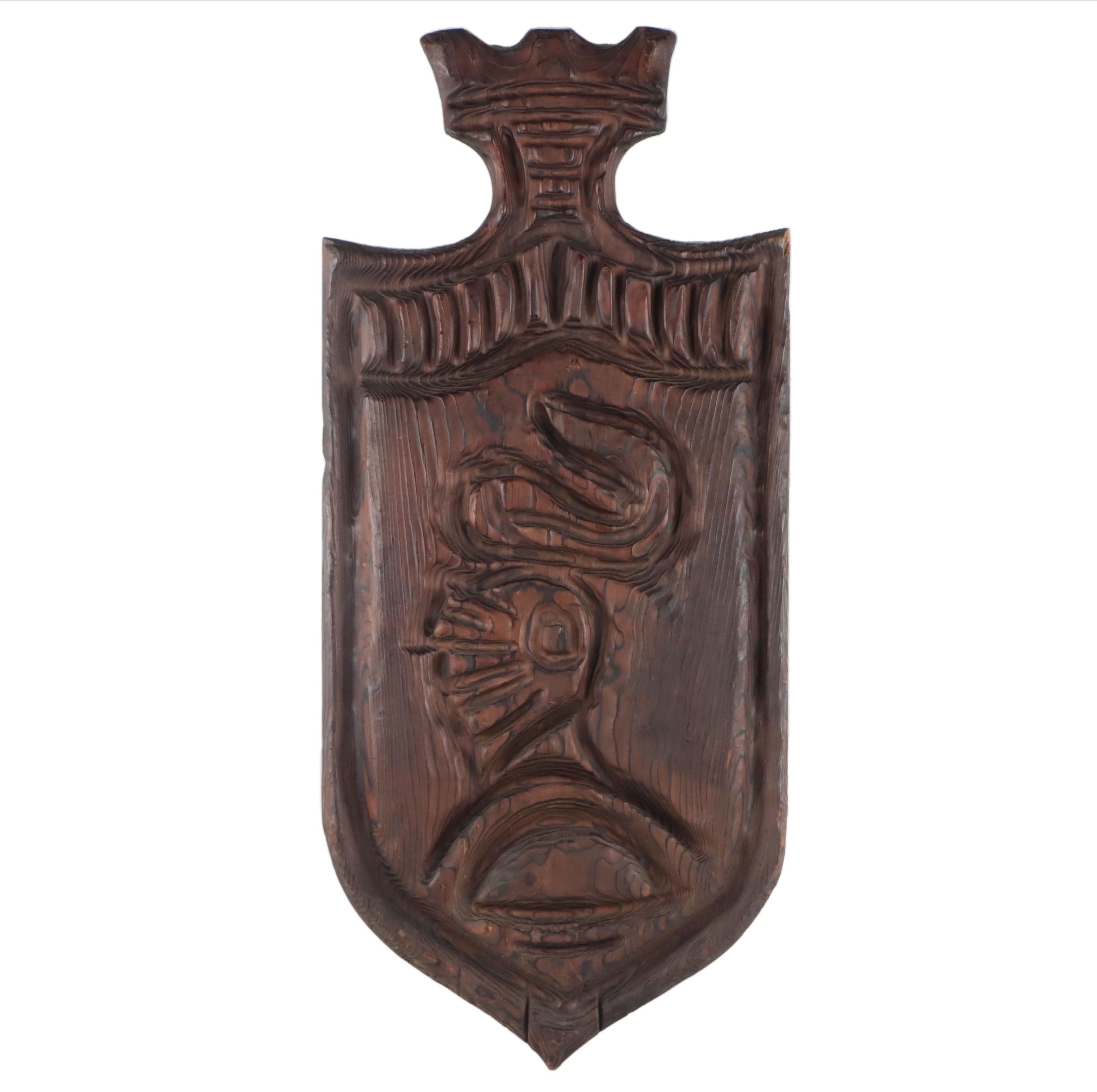 Witco Carved Wood Shield Wall Hanging, Circa 1965