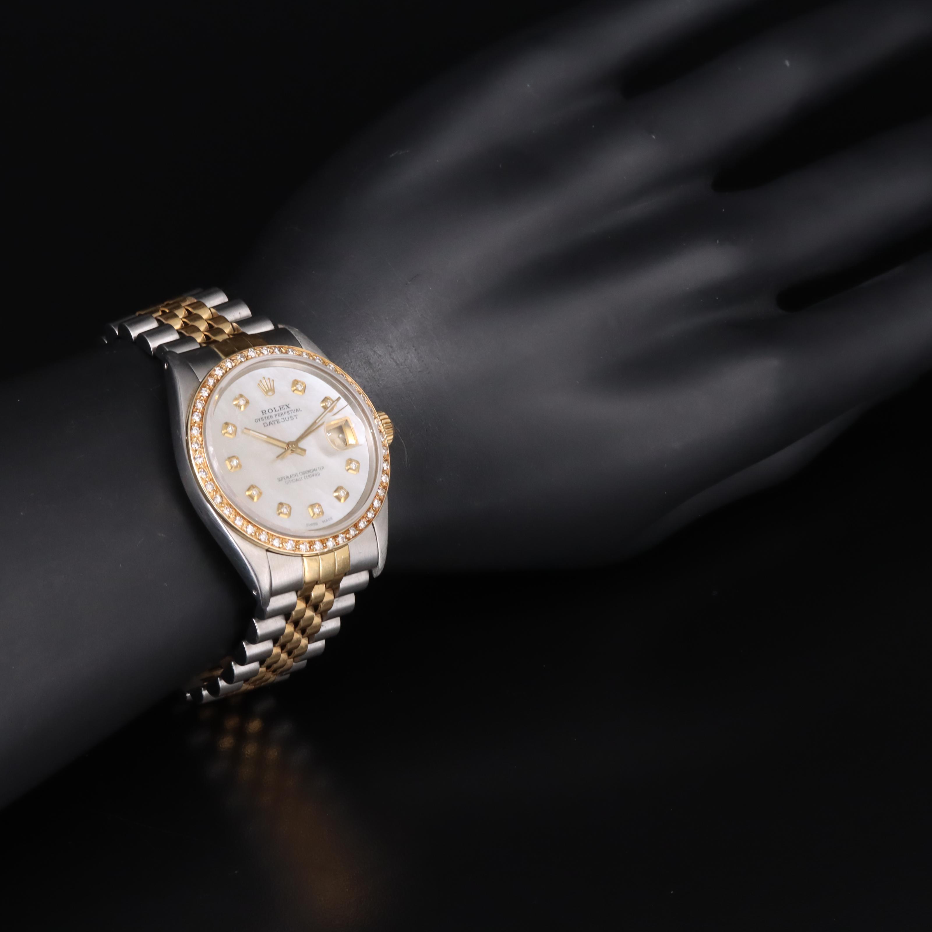 1985 Rolex Mother-of-Pearl Custom Diamond Dial and Bezel Watch