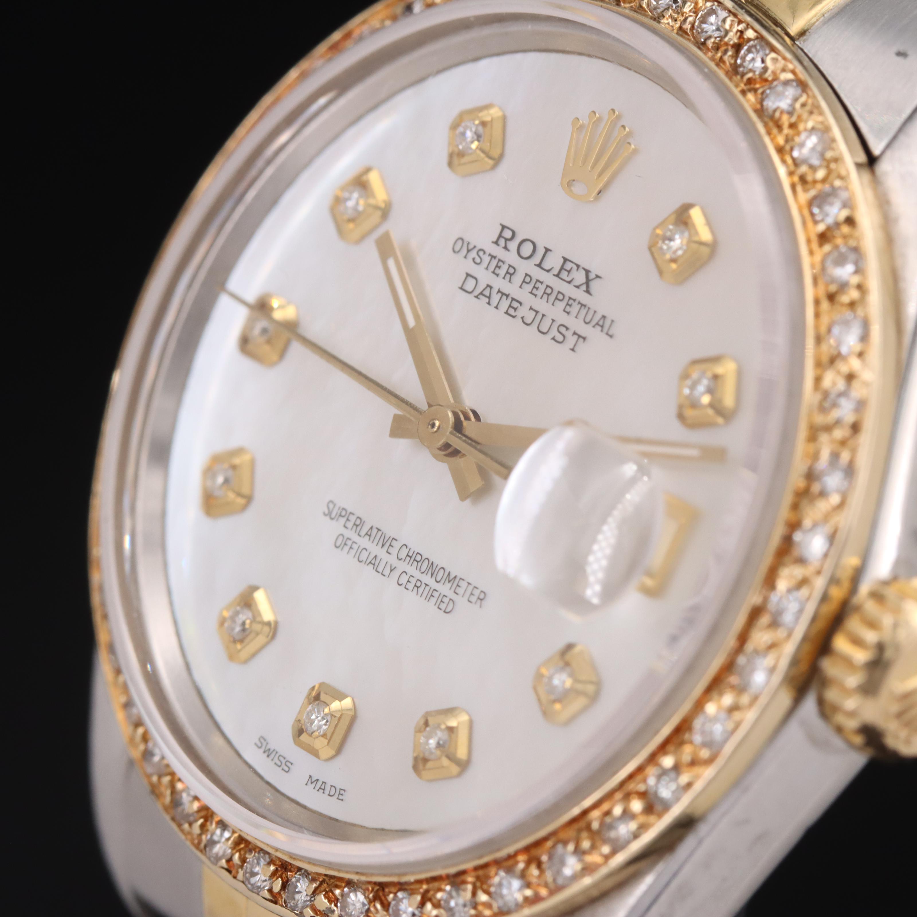 1985 Rolex Mother-of-Pearl Custom Diamond Dial and Bezel Watch