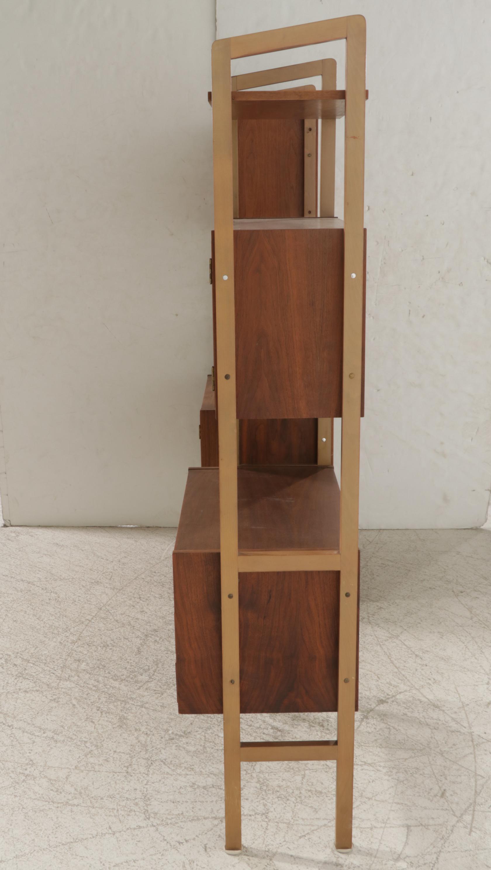 Mid Century Modern Walnut Drop-Front Wall Shelf Storage System