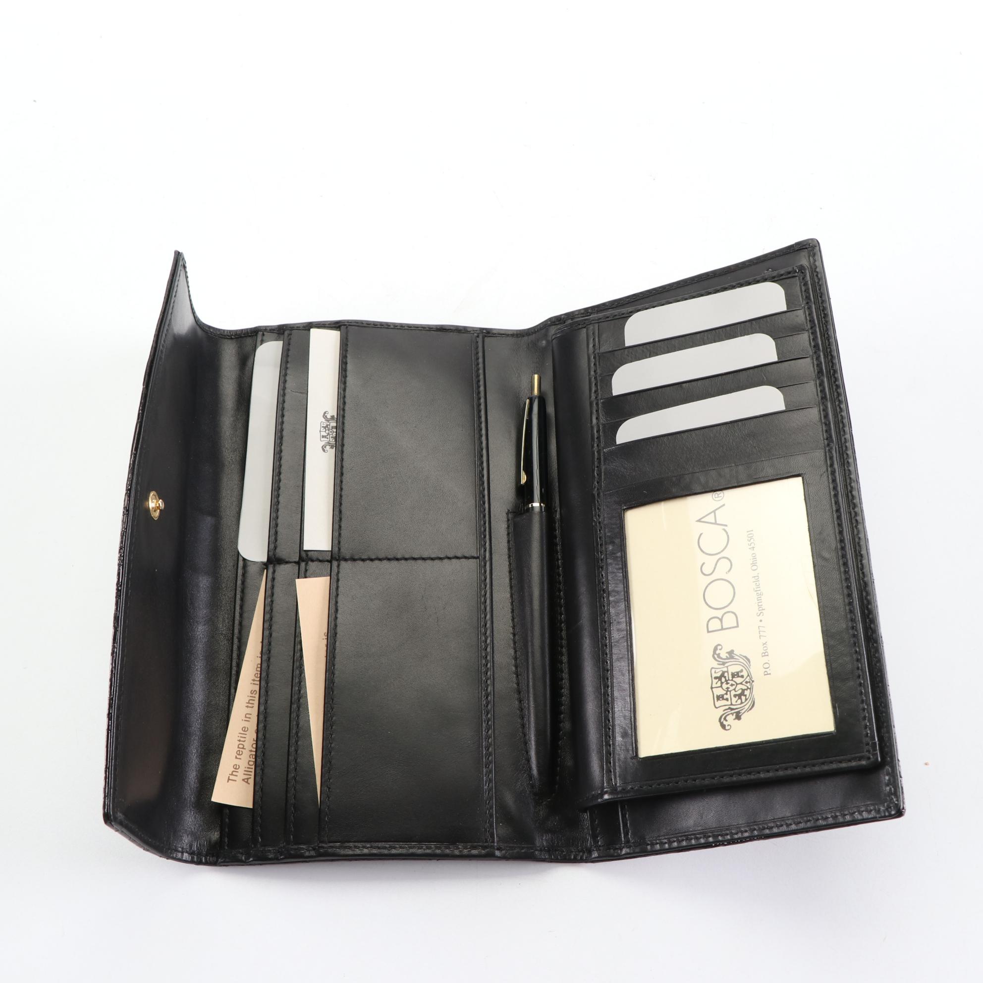 Bosca American Alligator Checkbook Wallet with Box