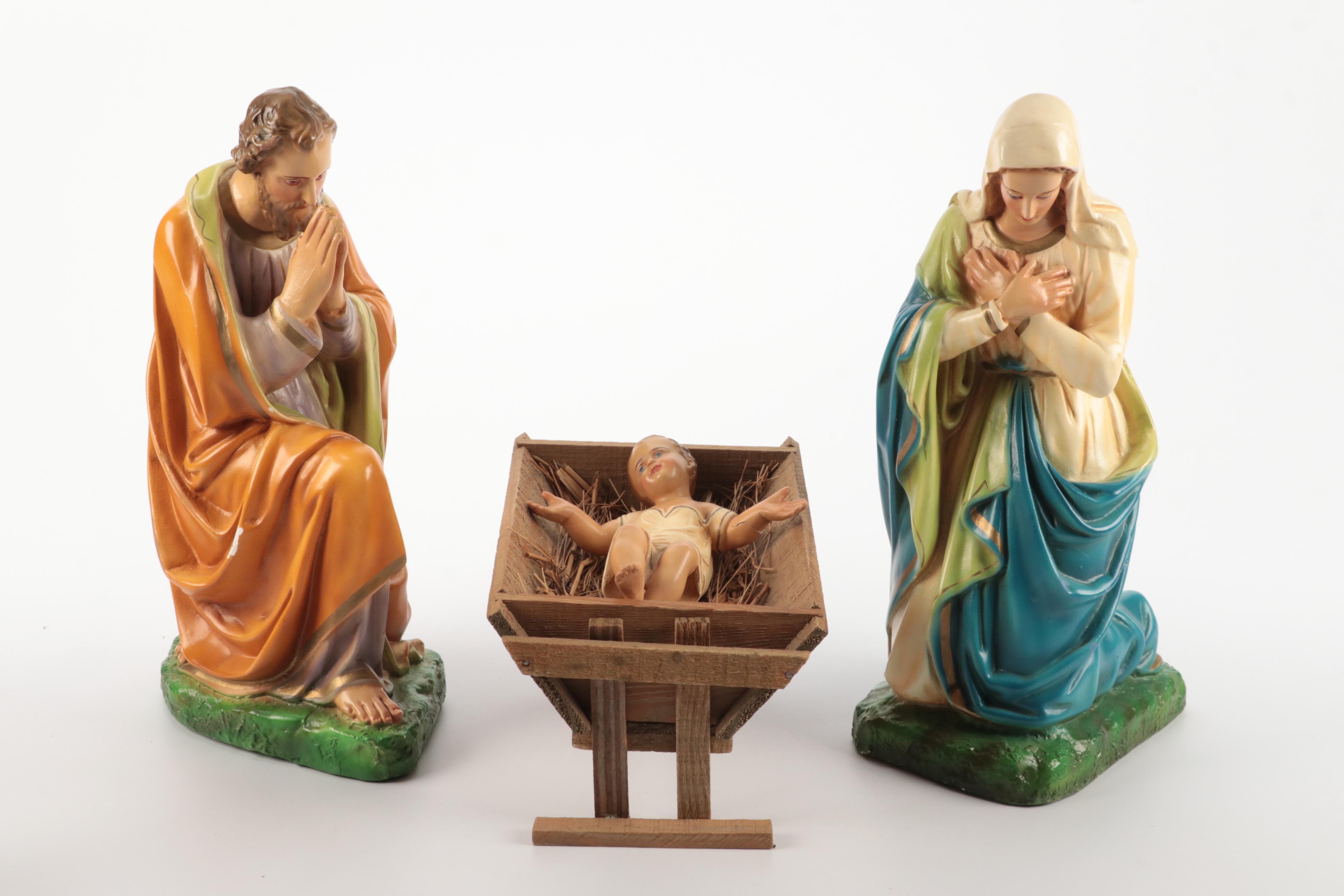 Italian and Japanese Chalkware Nativity Set, Mid to Late 20th Century
