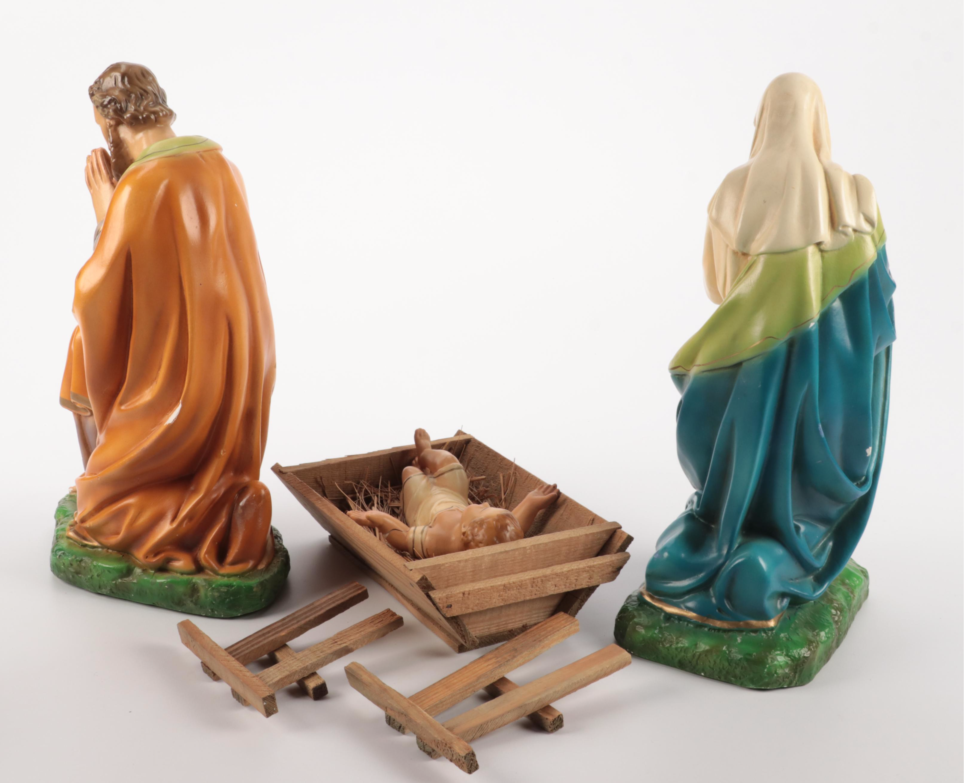 Italian and Japanese Chalkware Nativity Set, Mid to Late 20th Century