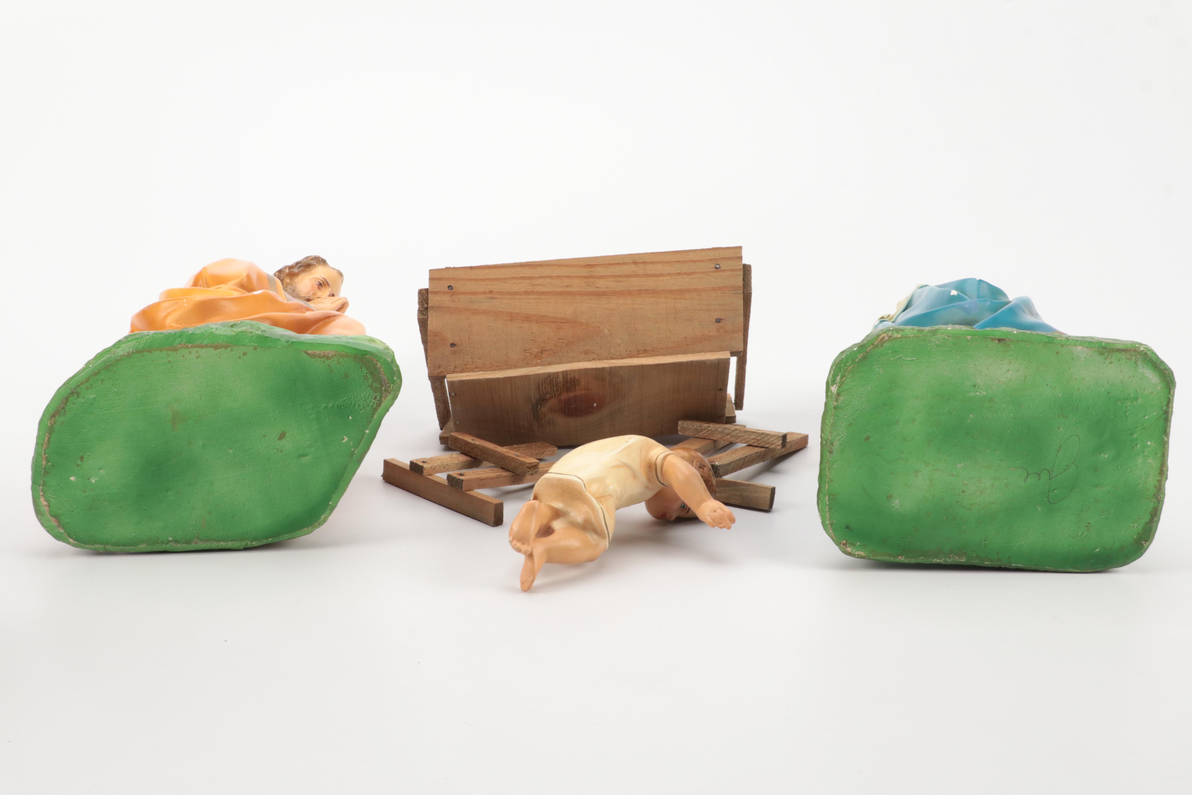Italian and Japanese Chalkware Nativity Set, Mid to Late 20th Century