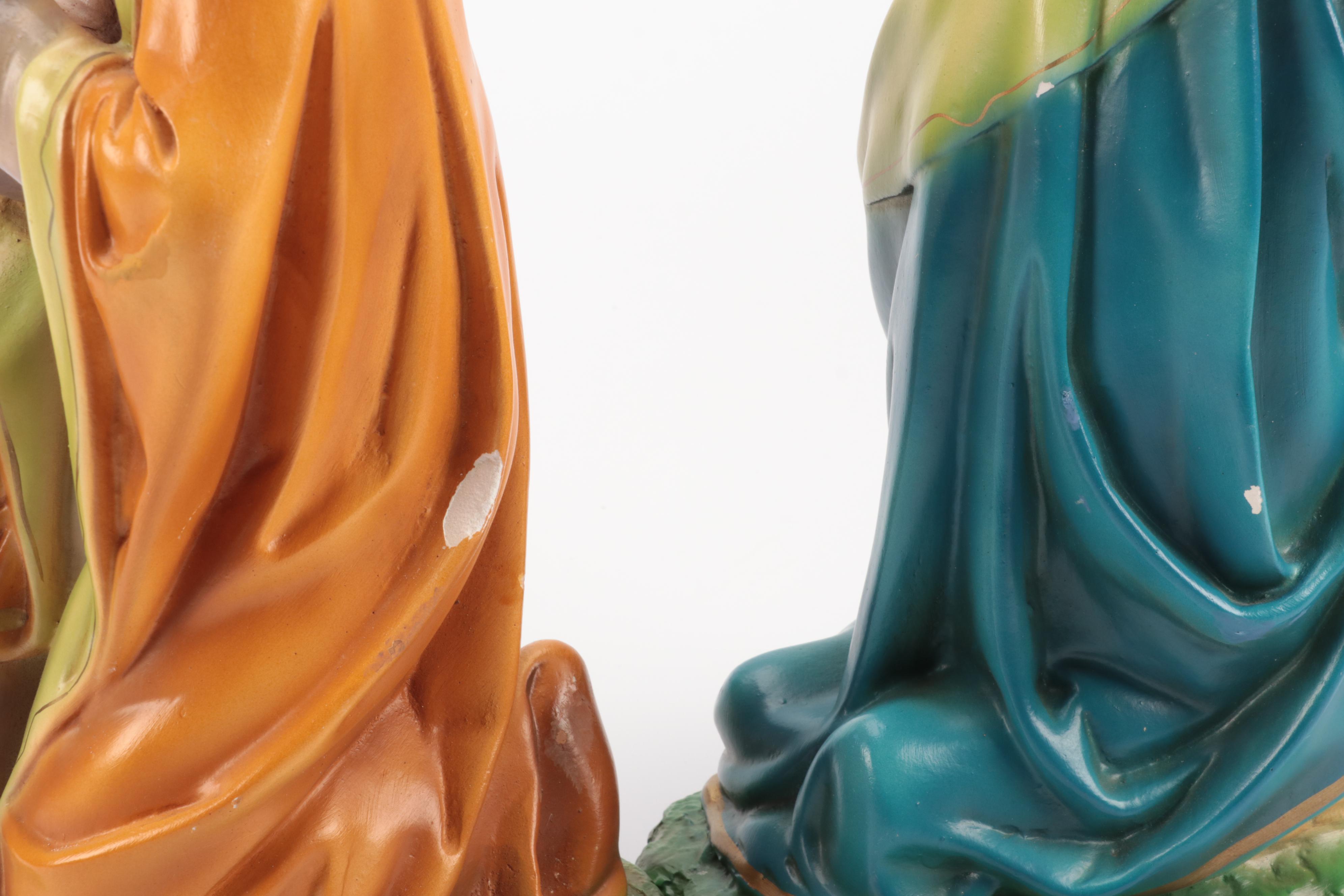 Italian and Japanese Chalkware Nativity Set, Mid to Late 20th Century