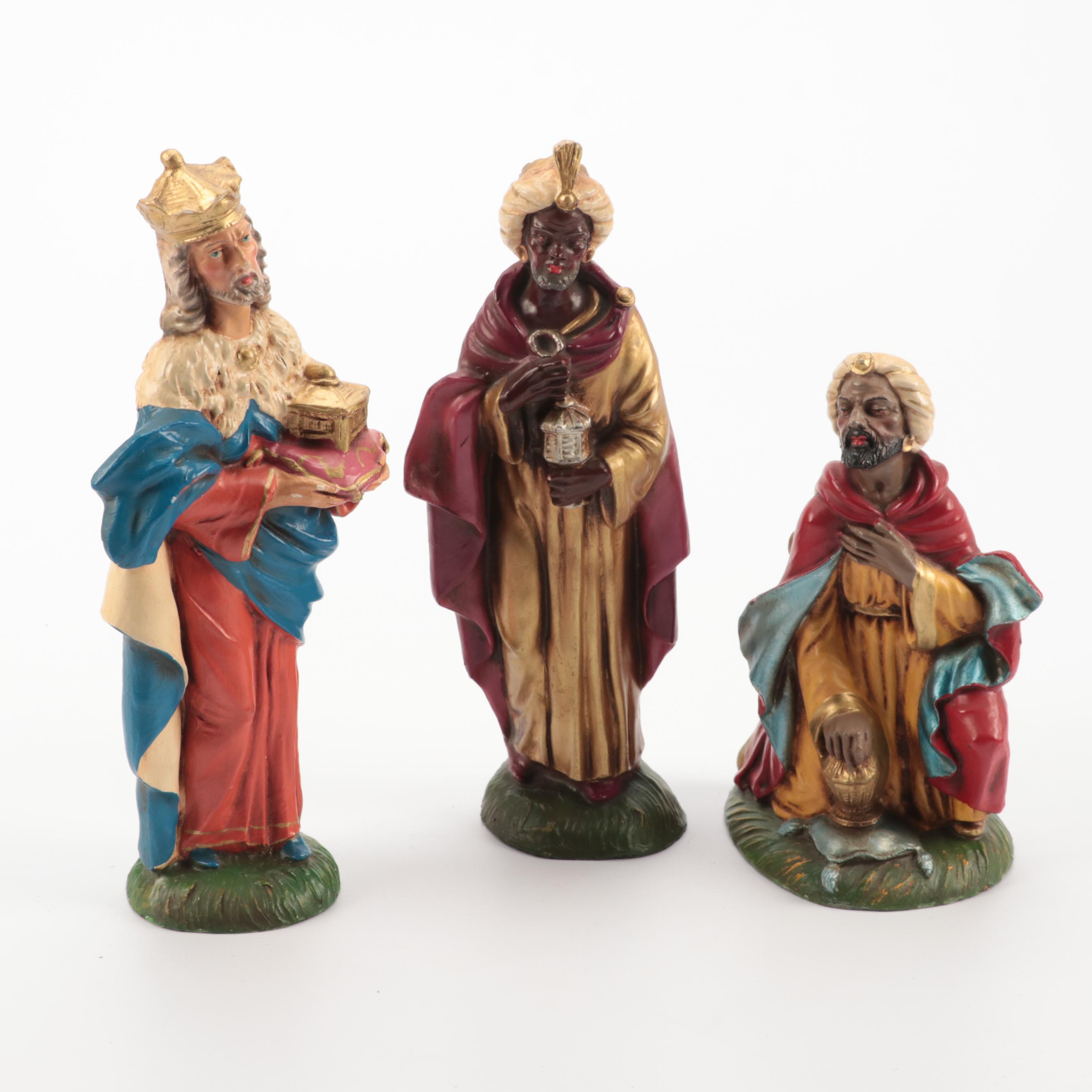 Italian and Japanese Chalkware Nativity Set, Mid to Late 20th Century