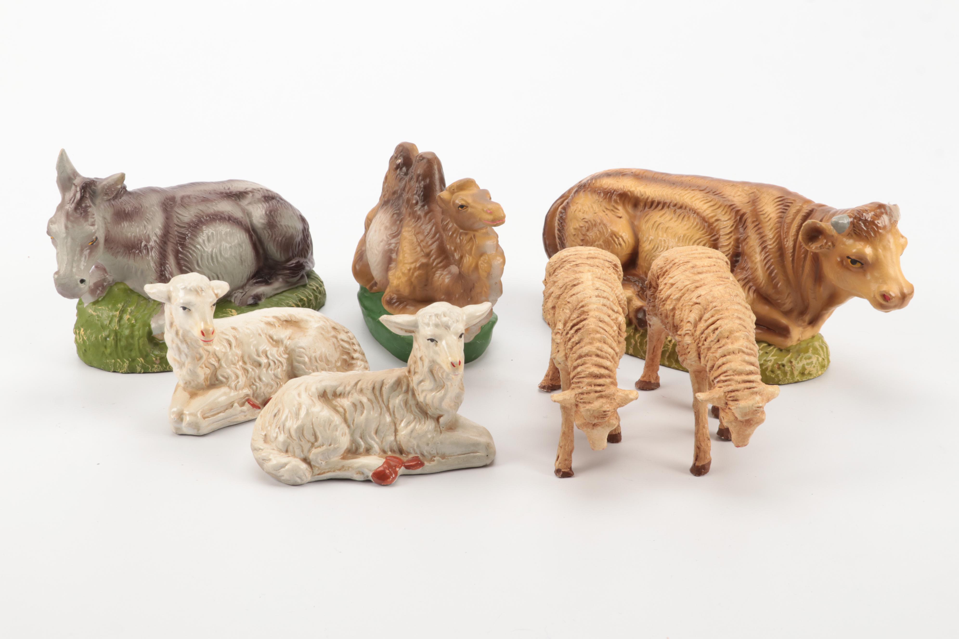 Italian and Japanese Chalkware Nativity Set, Mid to Late 20th Century