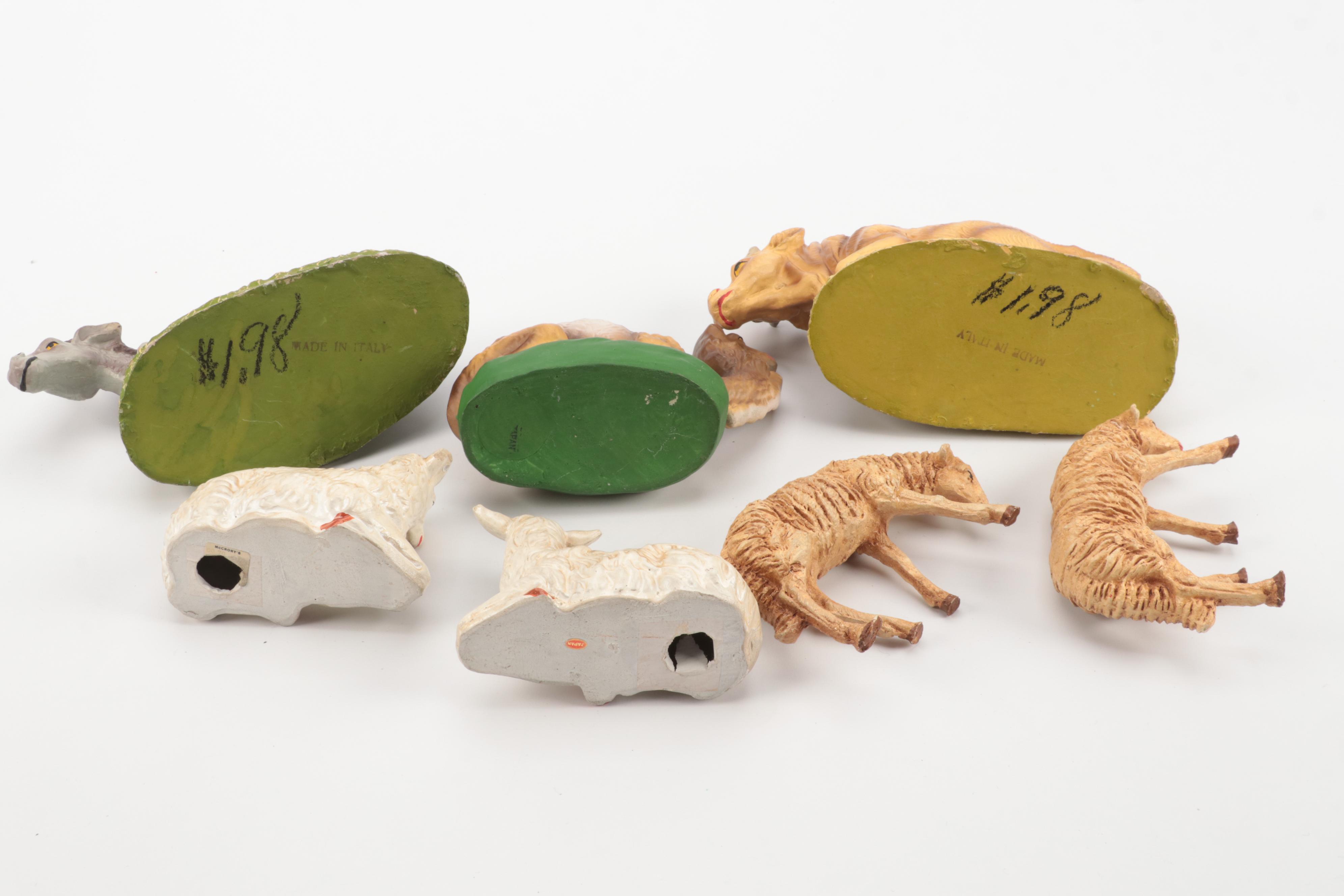 Italian and Japanese Chalkware Nativity Set, Mid to Late 20th Century