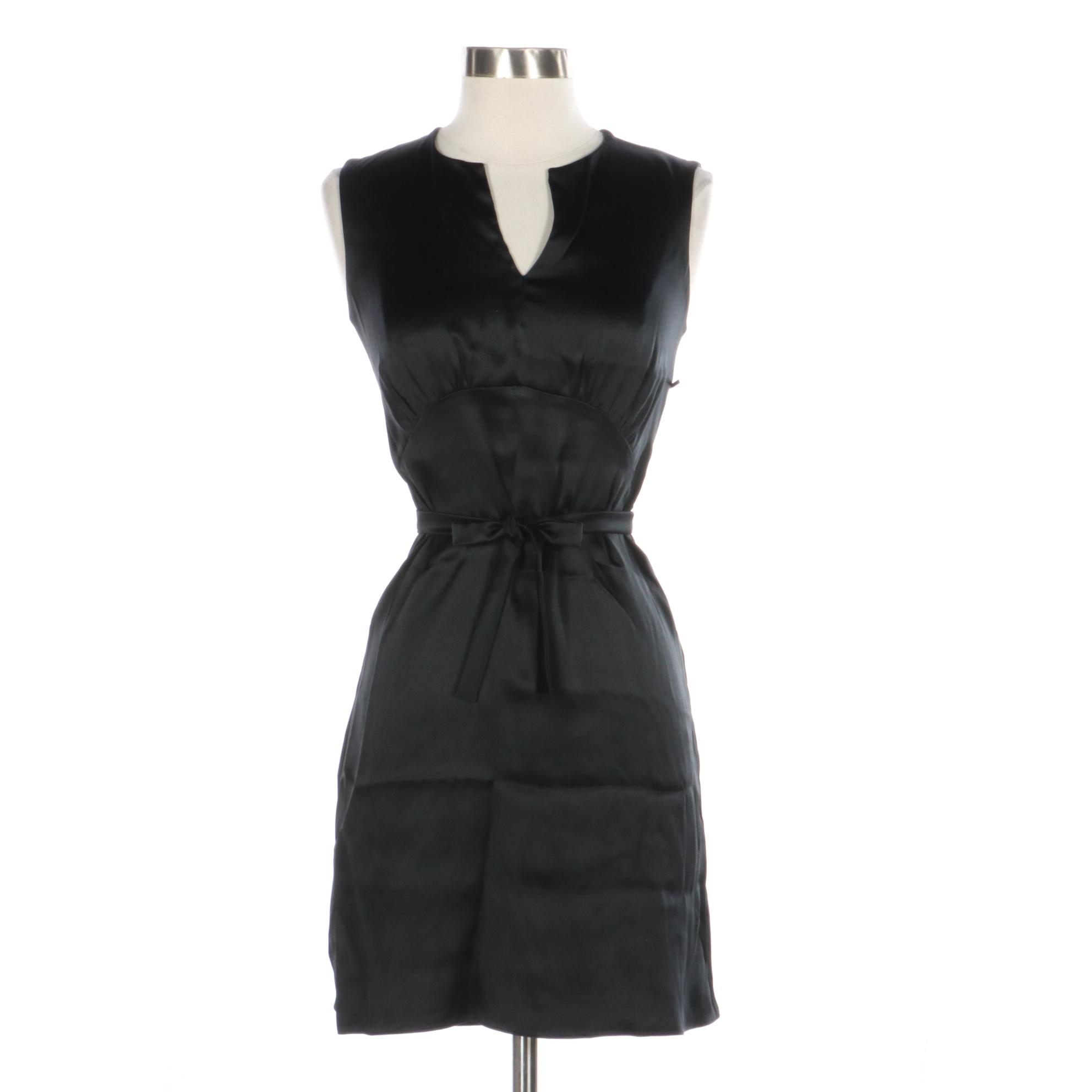 Gucci Black Satin Silk Sleeveless Dress with V-Cut Neckline