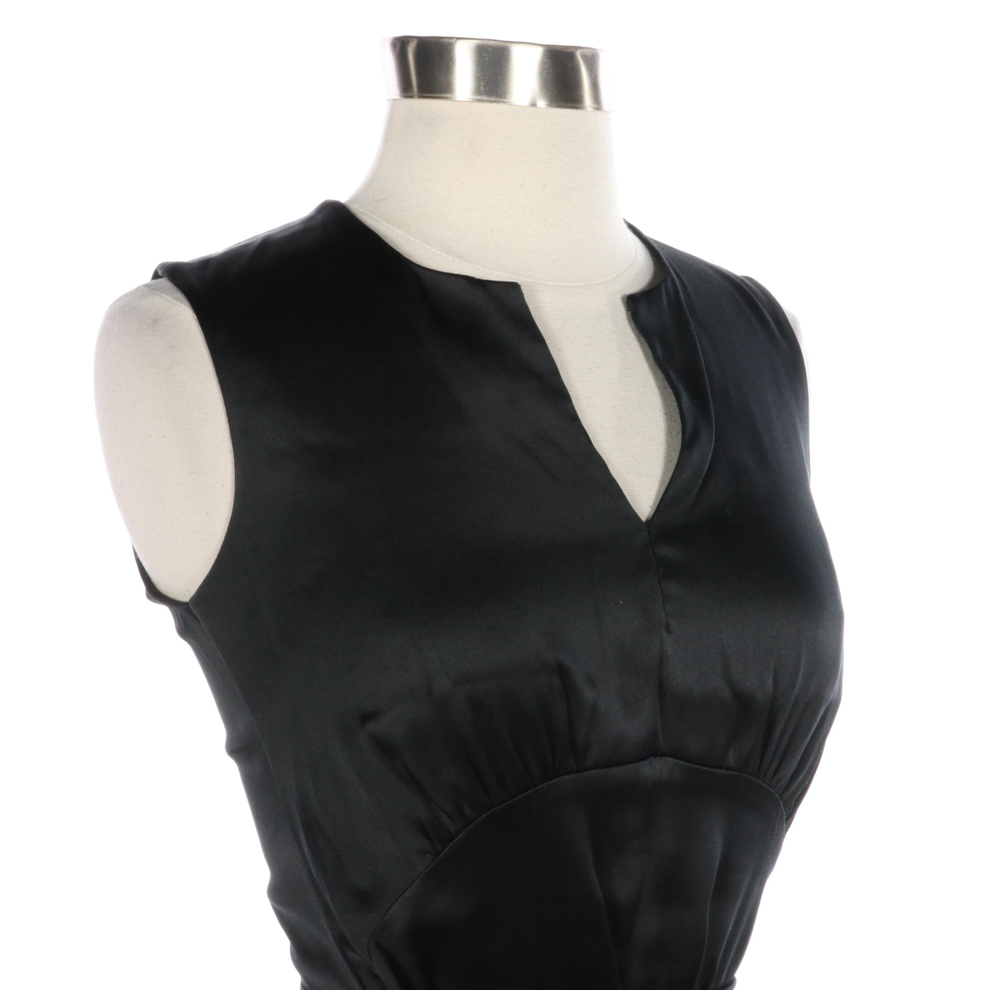 Gucci Black Satin Silk Sleeveless Dress with V-Cut Neckline