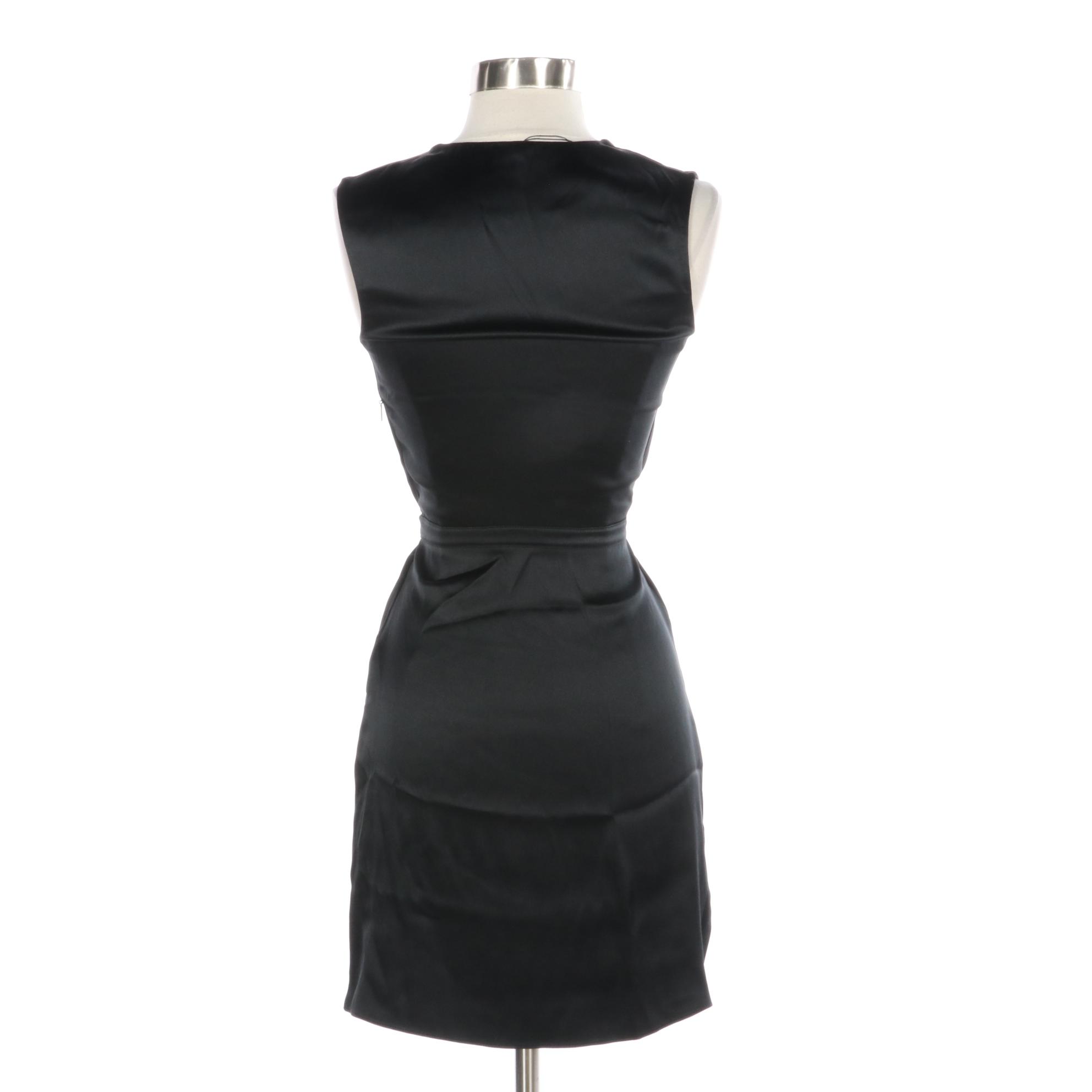 Gucci Black Satin Silk Sleeveless Dress with V-Cut Neckline