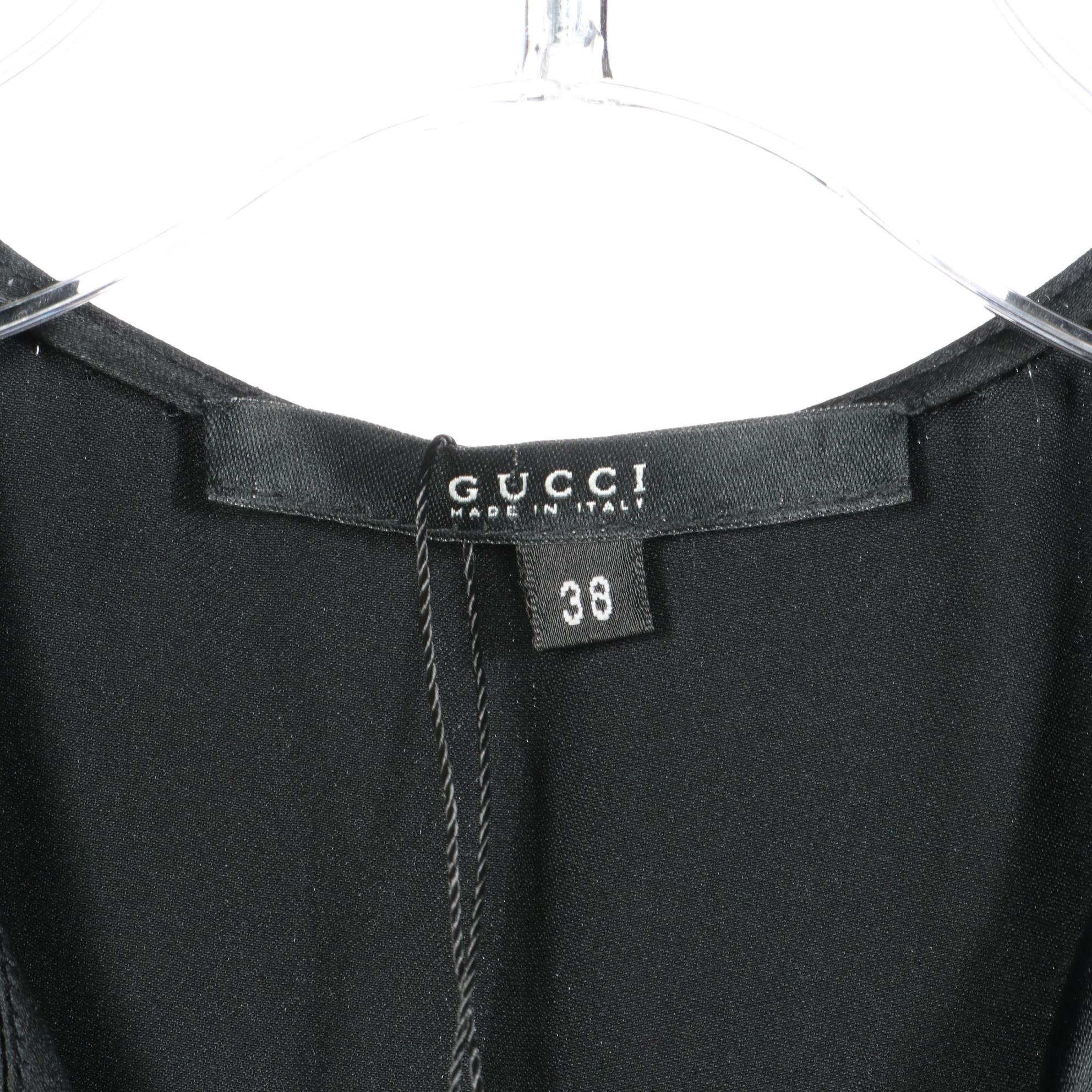 Gucci Black Satin Silk Sleeveless Dress with V-Cut Neckline