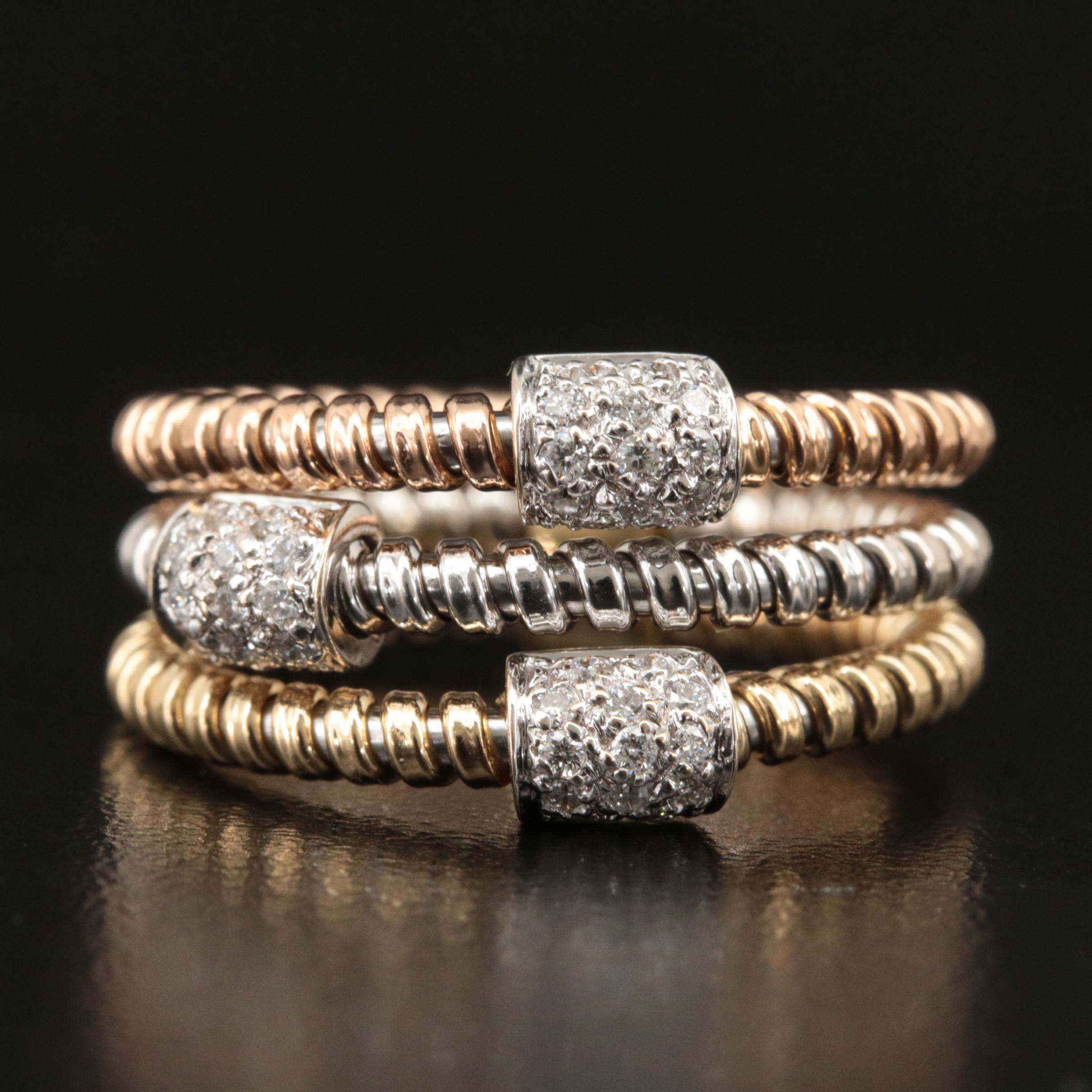Italian 18K Tri-Color 0.39 CTW Pavé Diamond Station Stacking Ring