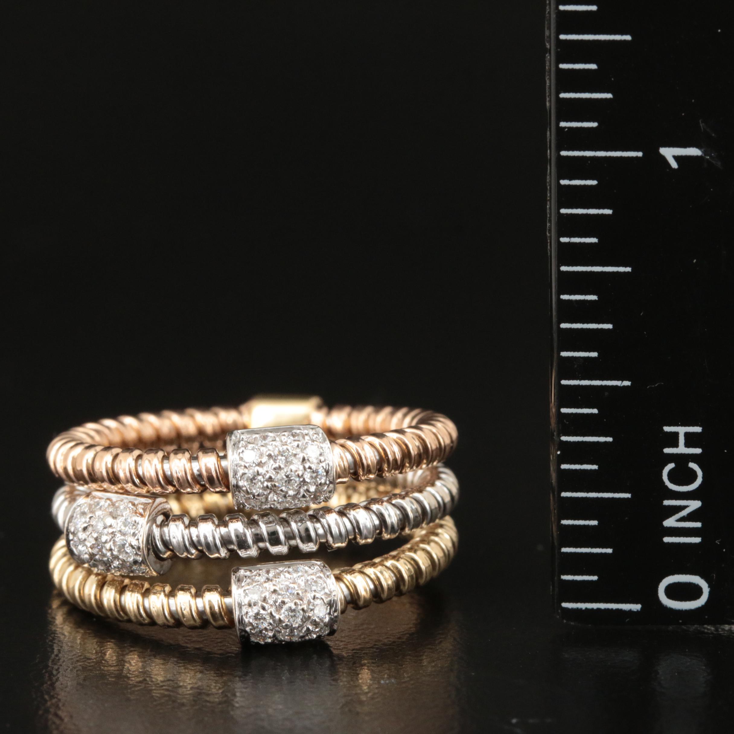 Italian 18K Tri-Color 0.39 CTW Pavé Diamond Station Stacking Ring