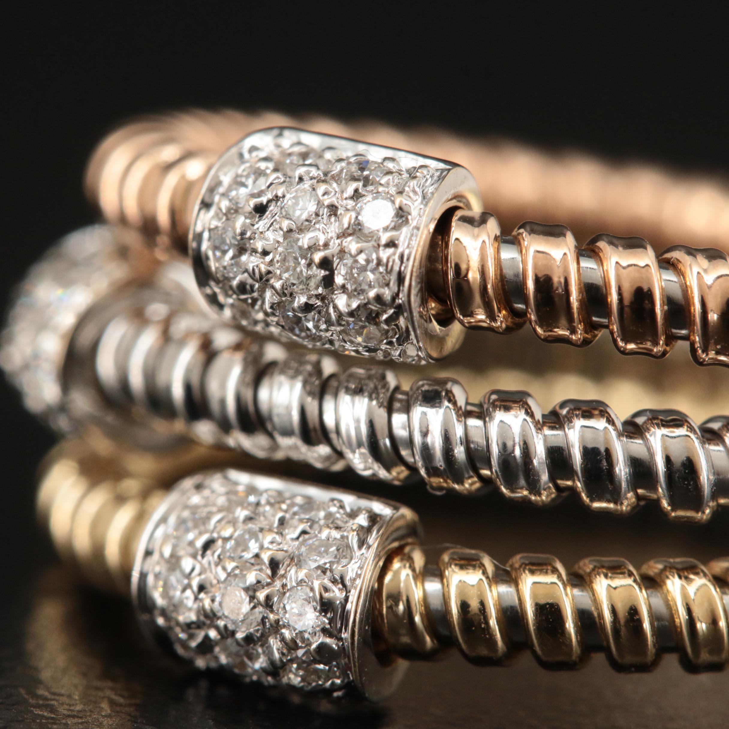 Italian 18K Tri-Color 0.39 CTW Pavé Diamond Station Stacking Ring