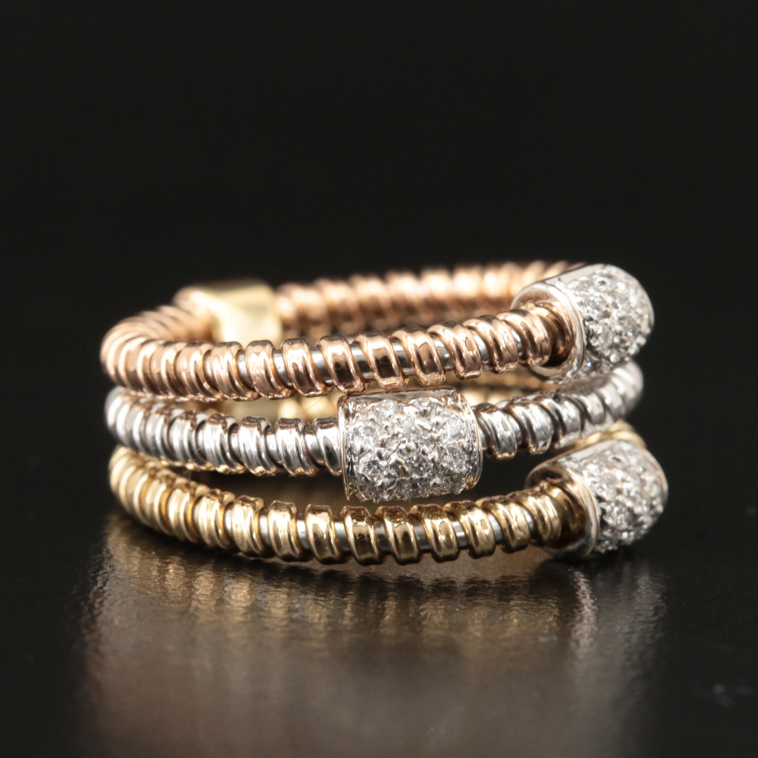 Italian 18K Tri-Color 0.39 CTW Pavé Diamond Station Stacking Ring