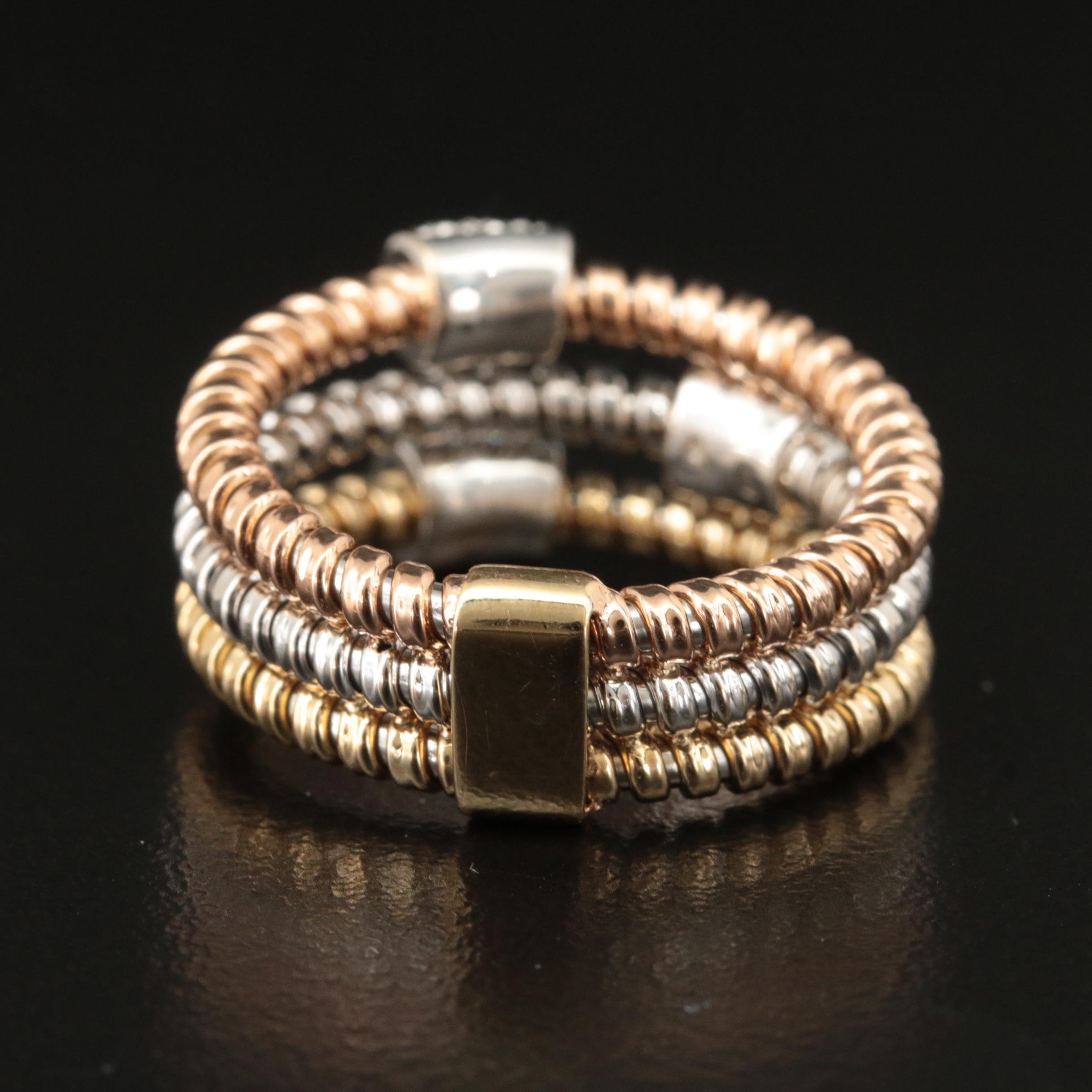 Italian 18K Tri-Color 0.39 CTW Pavé Diamond Station Stacking Ring