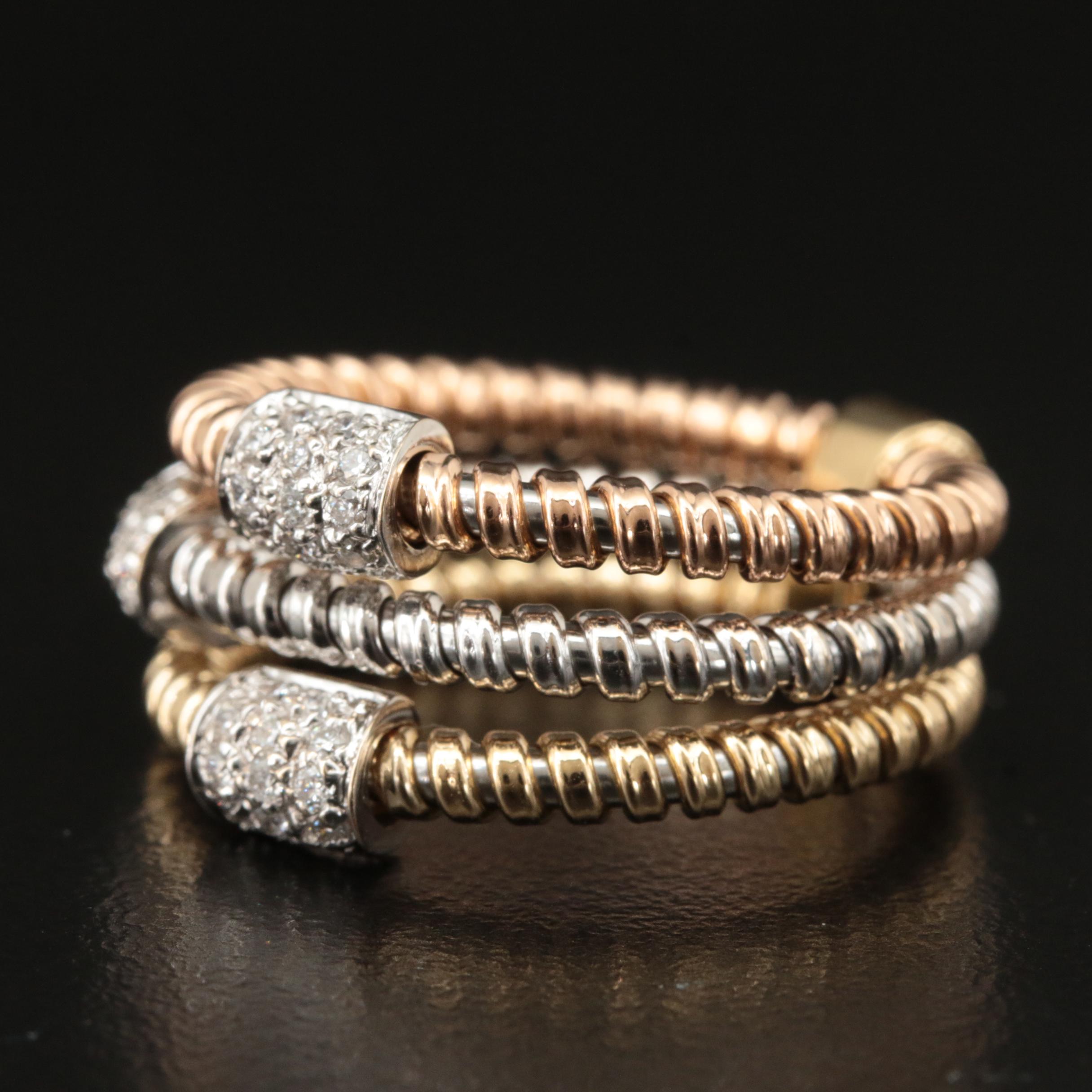 Italian 18K Tri-Color 0.39 CTW Pavé Diamond Station Stacking Ring