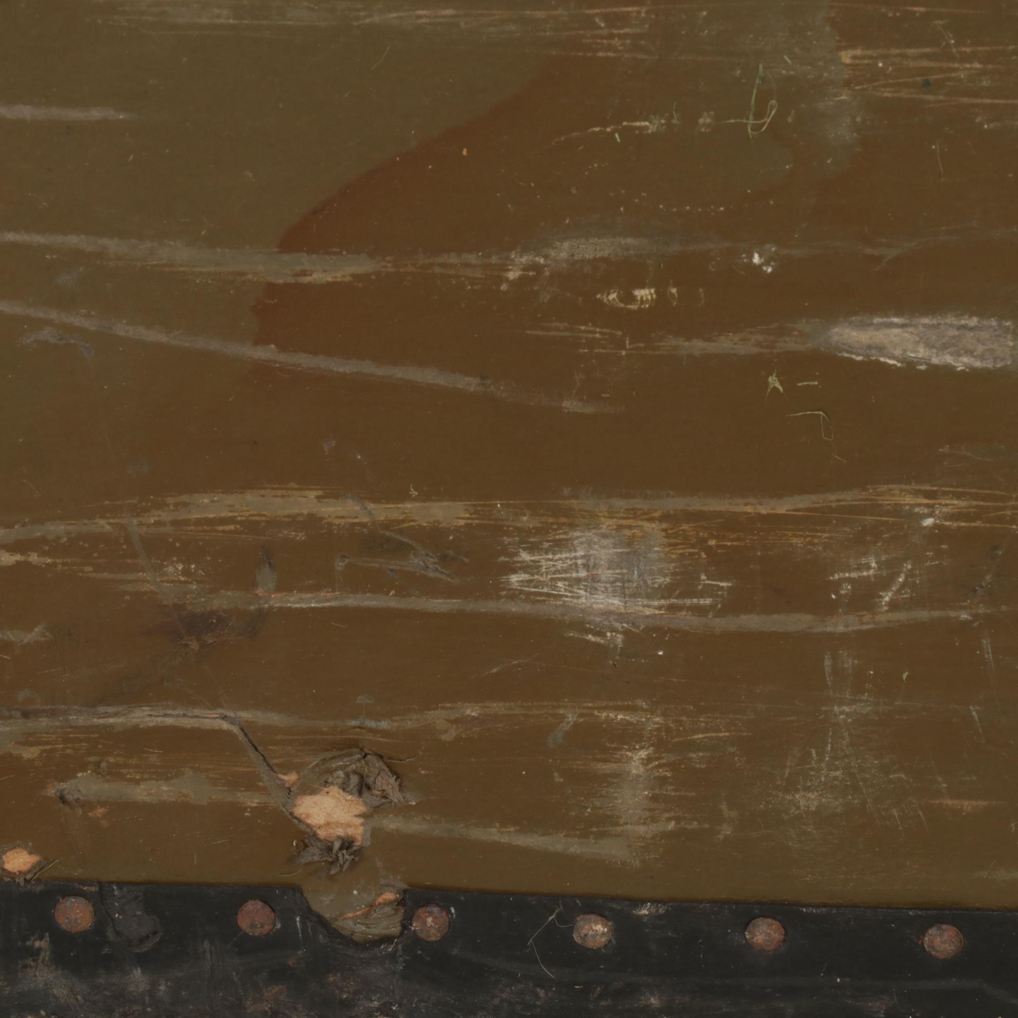 Olive Green Military-Style Metal Foot Locker, Mid-20th Century